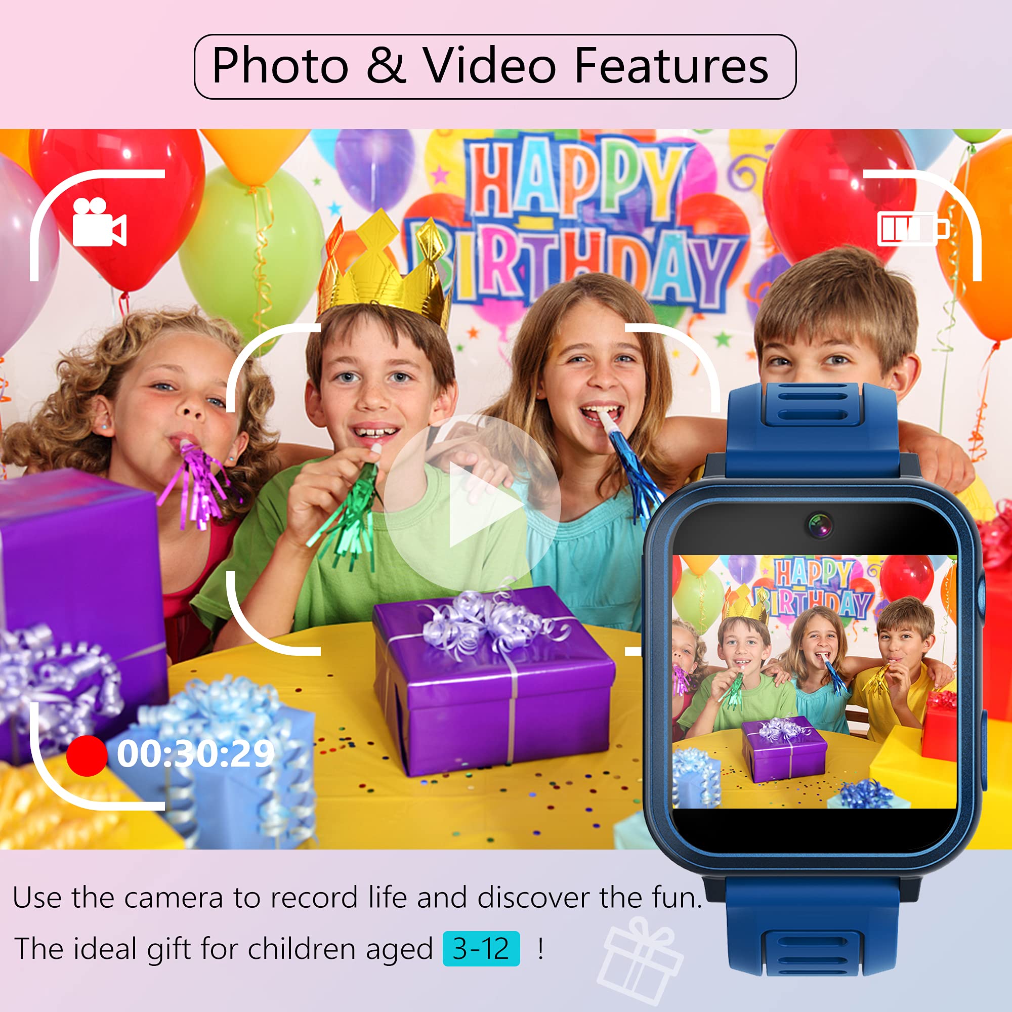 Kids Smart Watch 16 Game Smart Horloge voor kinderen stappenteller HD Camera's stappenteller Smartwatches voor Kinderen 3-14 Geschenken Voor Meisjes Jongens Elektronisch Leren Speelgoed (Roze