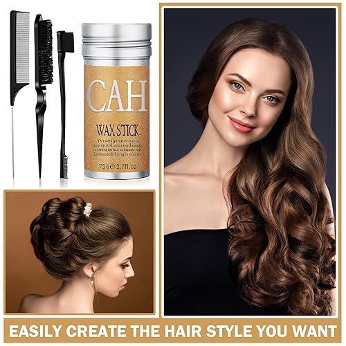 Miniatura 7 de CAHIUYOA Varilla de cera para el cabello, barra de cera para el cabello para Flyaways, 3 cepillos de control de bordes, palillos para cabello de