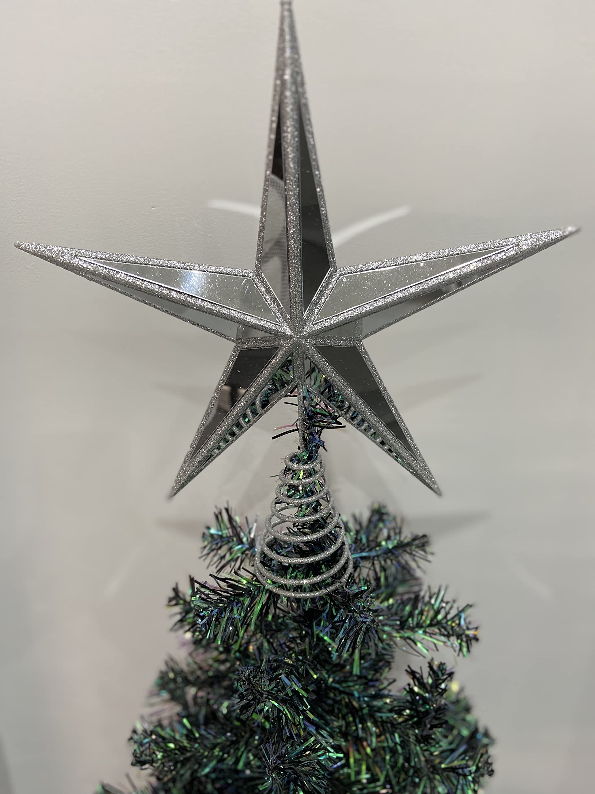 Glass mirrored star with glitter tree topper for Christmas trees