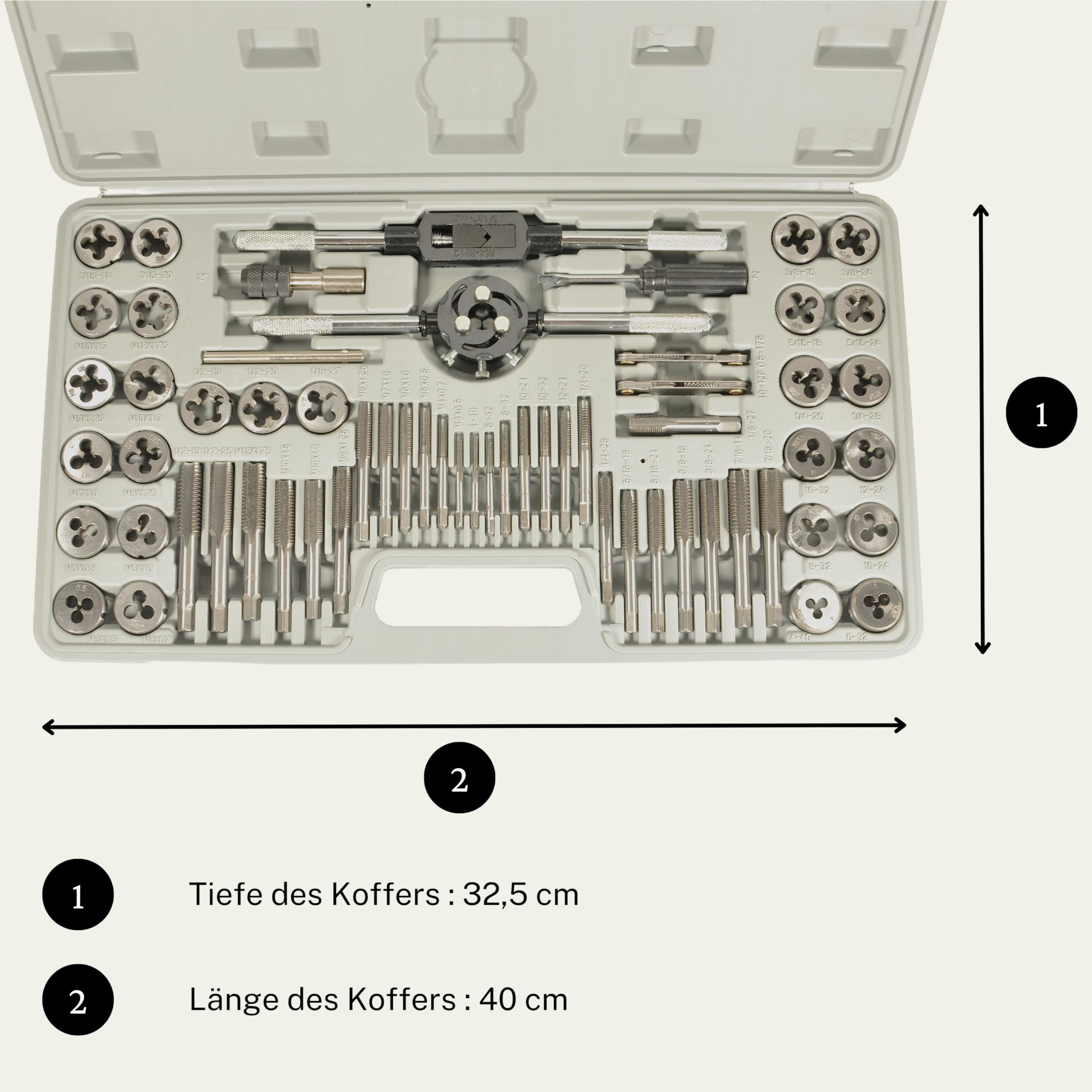 Set di filettatrici 60 pezzi metriche pollici UNC UNF maschi