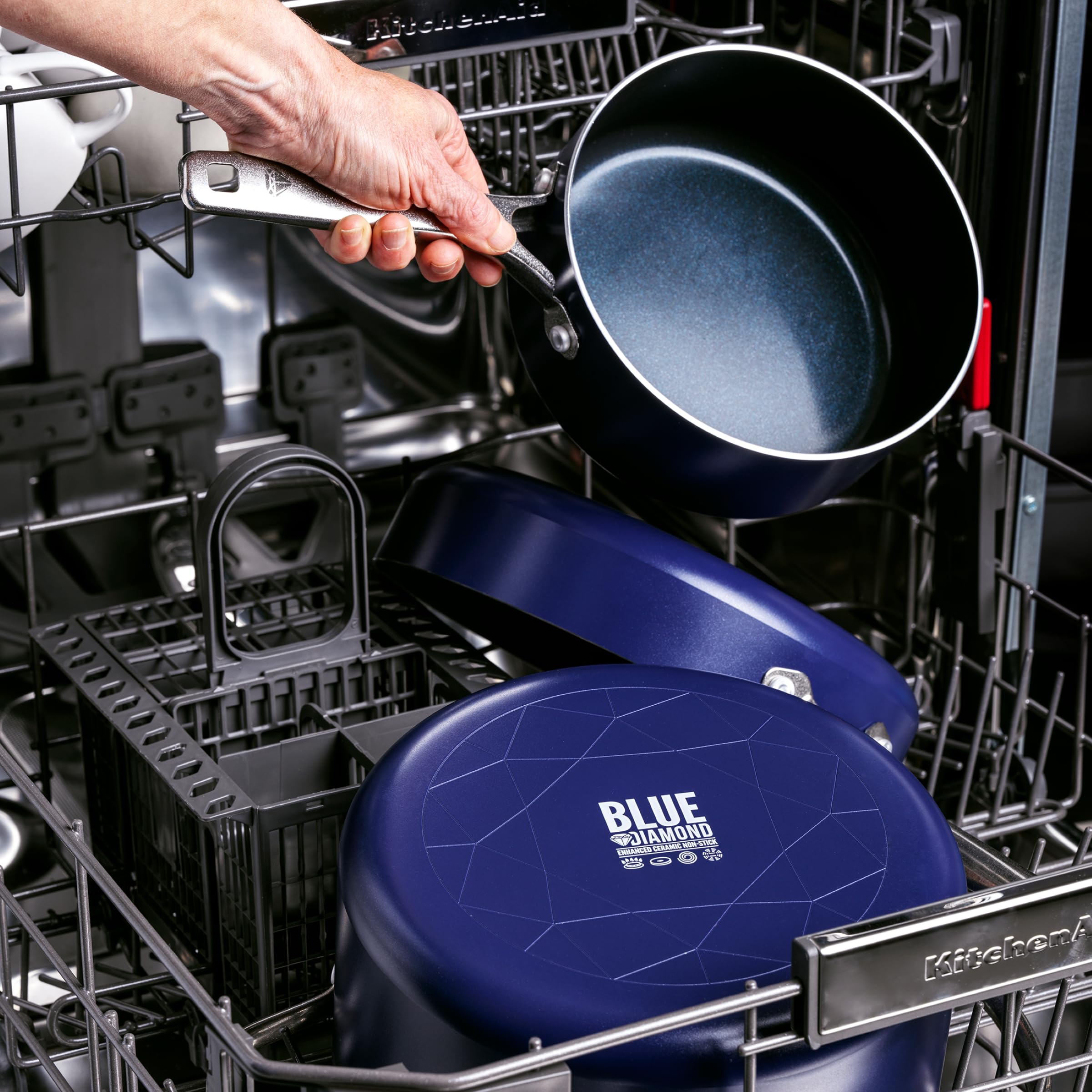 Blue Diamond Cookware Set di Pentole e Padelle Antiaderenti in Ceramica Infusa Diamante da 5 pezzi, senza PFAS, a Induzione, Lavabile in Lavastoviglie, Sicuro al Forno, Argento