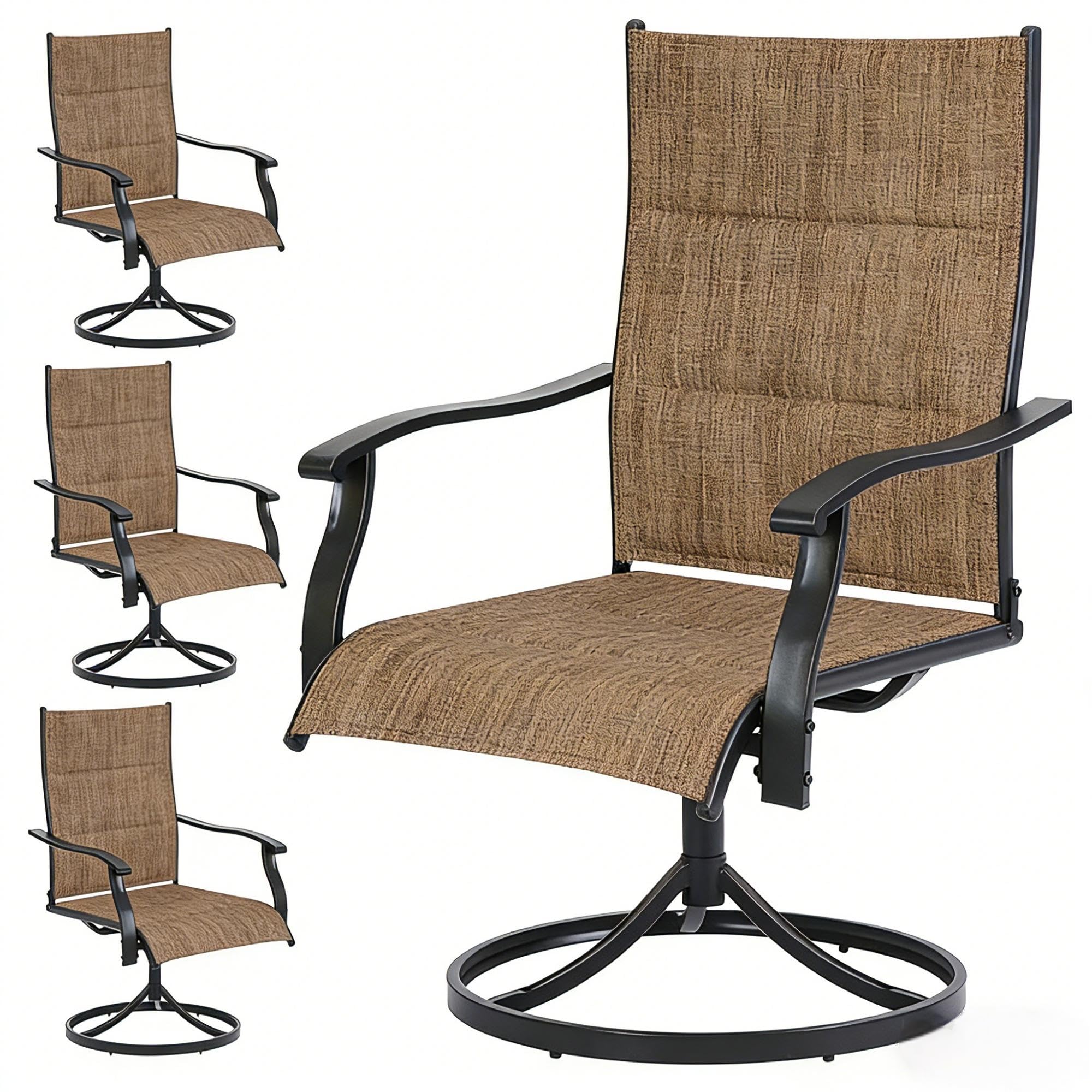 Patio Swivel Chairs Set of 4, Outdoor Dining Chairs with 360° Rotation & 15° Rocking Motion, Ergonomic Design, Comfortable Waterproof Fabric, Ideal