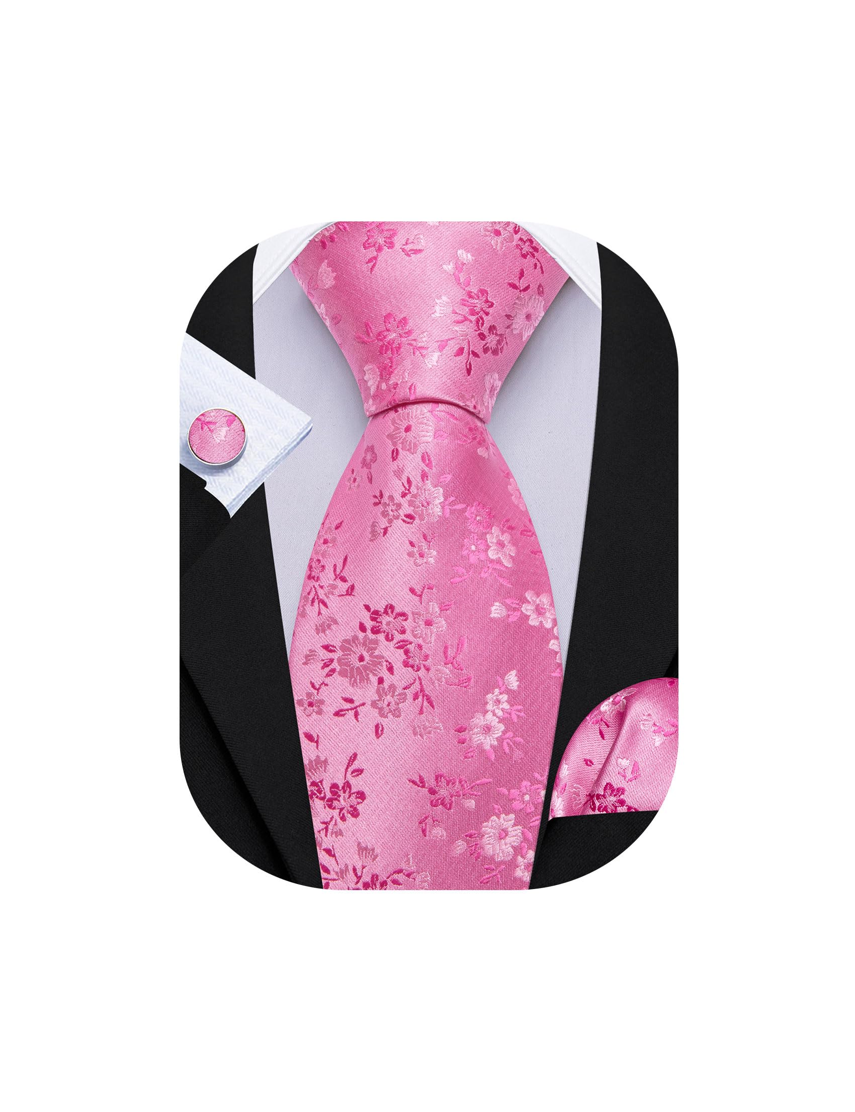 Barry.Wang Men Tie Set Floral Paisley Silk Necktie Pocket Square Cufflinks