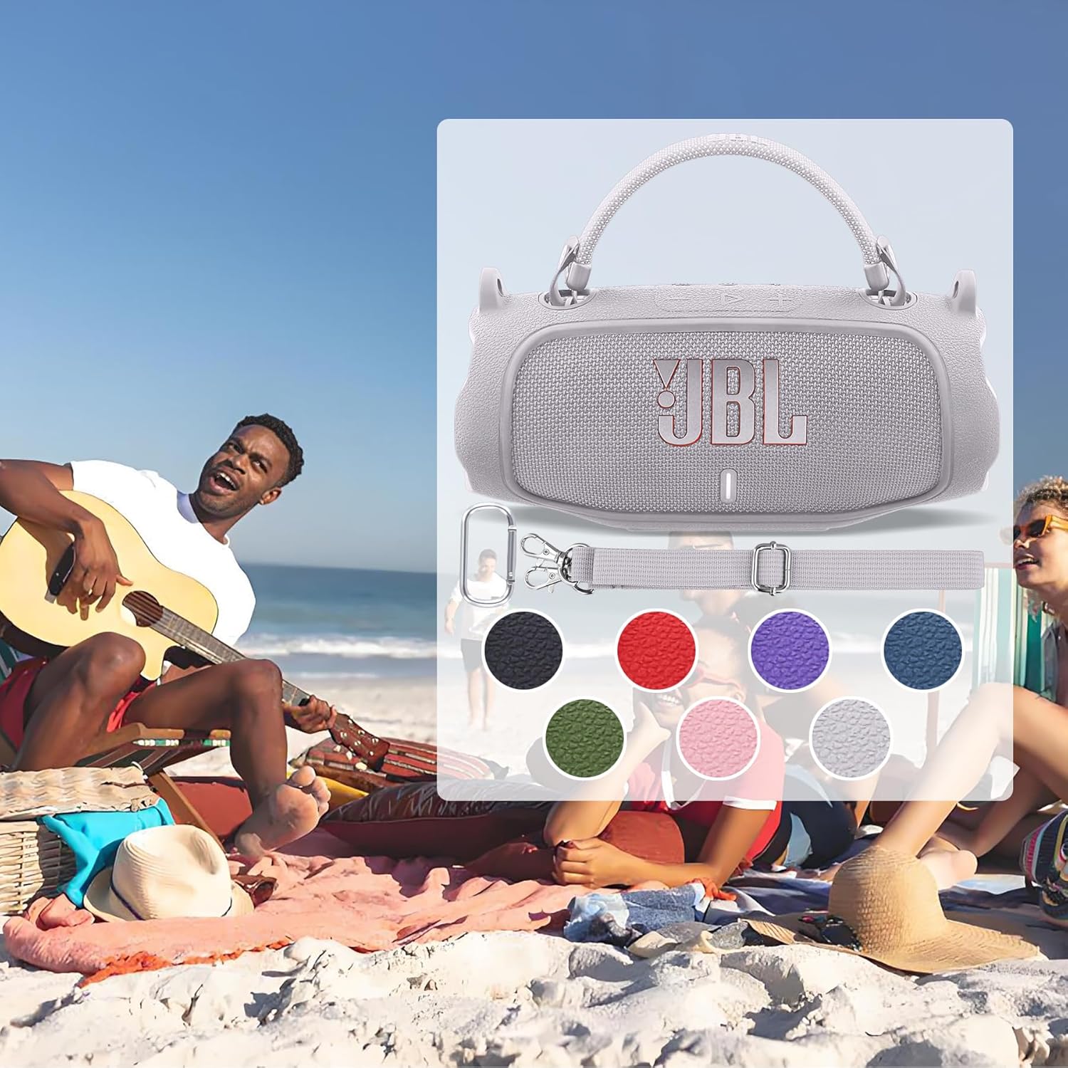 co2CREA Silicone Case for JBL Charge 6 Portable Waterproof Bluetooth Speaker, Portable Travel Soft Cover with Shoulder Strap, Protective Skin Case (White) - Image 9