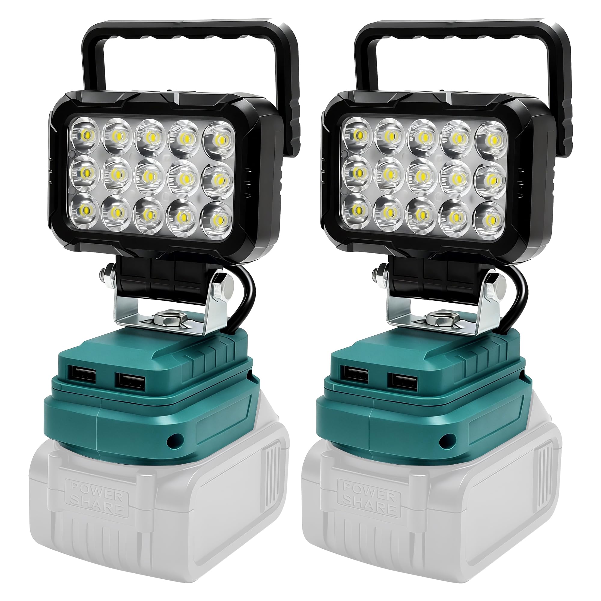 2pcs Cordless Work Light Compatible with Makita 20V Battery.58W 4800LM Wide Beam Flood Light with Two USB Charging Port Flashlight for Emergency,Workshop,Garage.(No Battery)