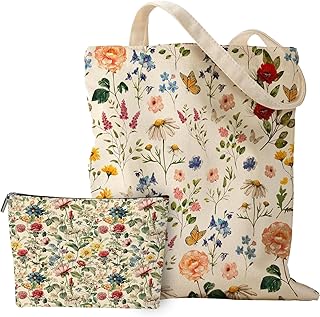 ZXTGBQ Tote Bag, Flores Bolsa de Compras con Bolsillo Interior, Bolsa de Tela Reutilizable, Bolsas de Tela Bonitas, para D...