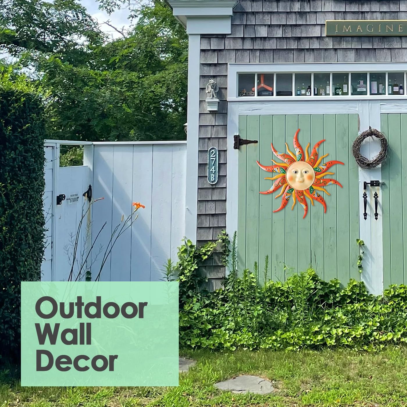 EOORAU Large Metal Sun Outdoor Decor - 23.6 Inches Sun Face Garden Sculptures & Statues Wall Art for Home Decor, Yard, Farmhouse, Patio, Garden Decorations