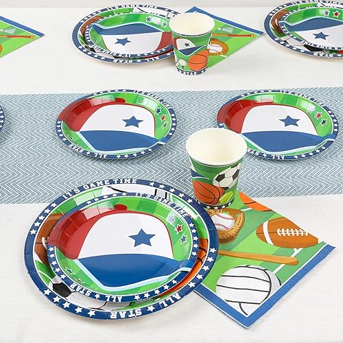 Miniatura 4 de Decoraciones de fiesta temática deportiva (sirve 24) platos llanos, platos de postre, vasos, servilletas. Decoraciones deportivas para baby shower y