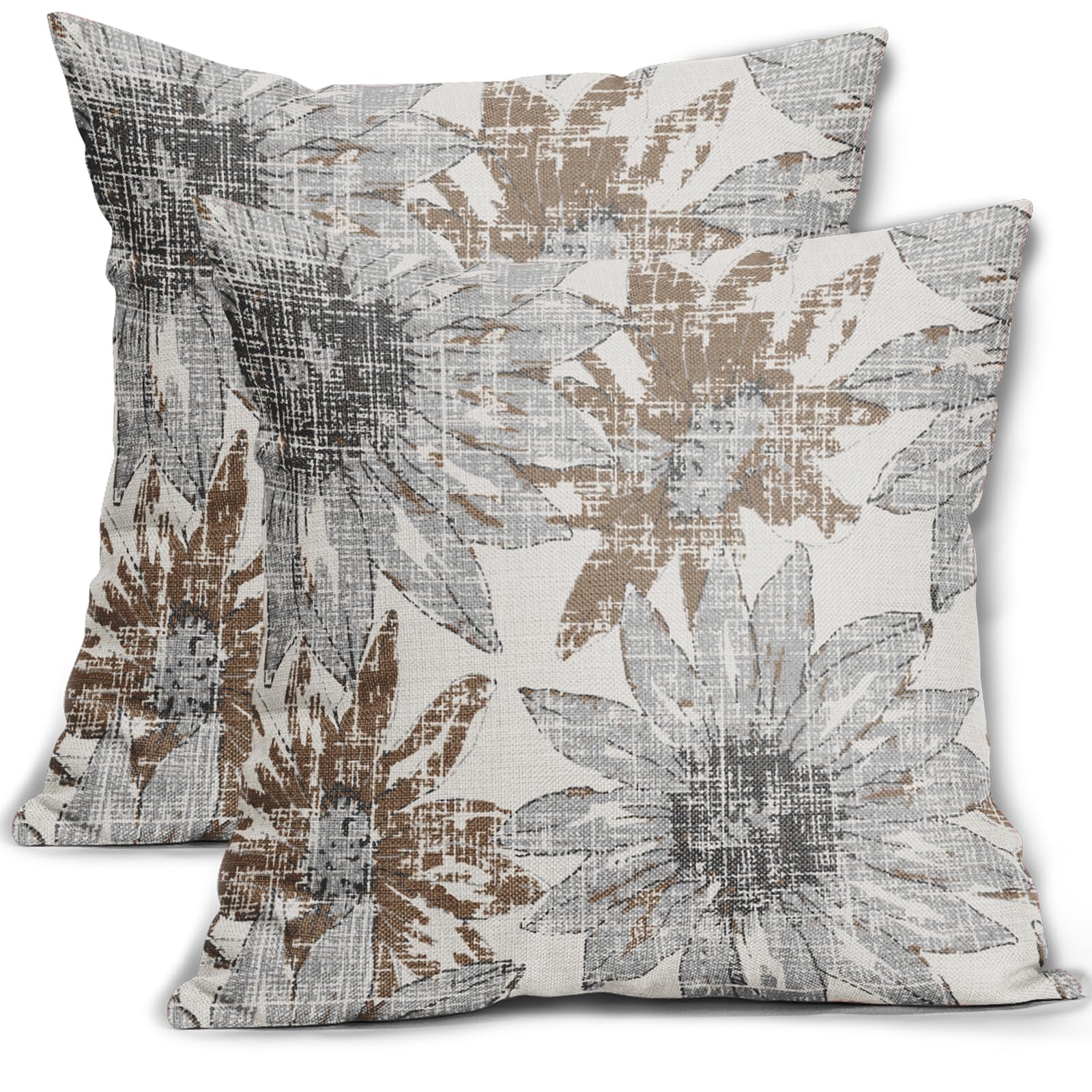 Sweetshow Brown Grey Gray Pillow Covers 24x24 Set of 2 Retro Sunflower Flowers Print Decorative Throw Pillows Outdoor Modern Art Floral Pillowcase