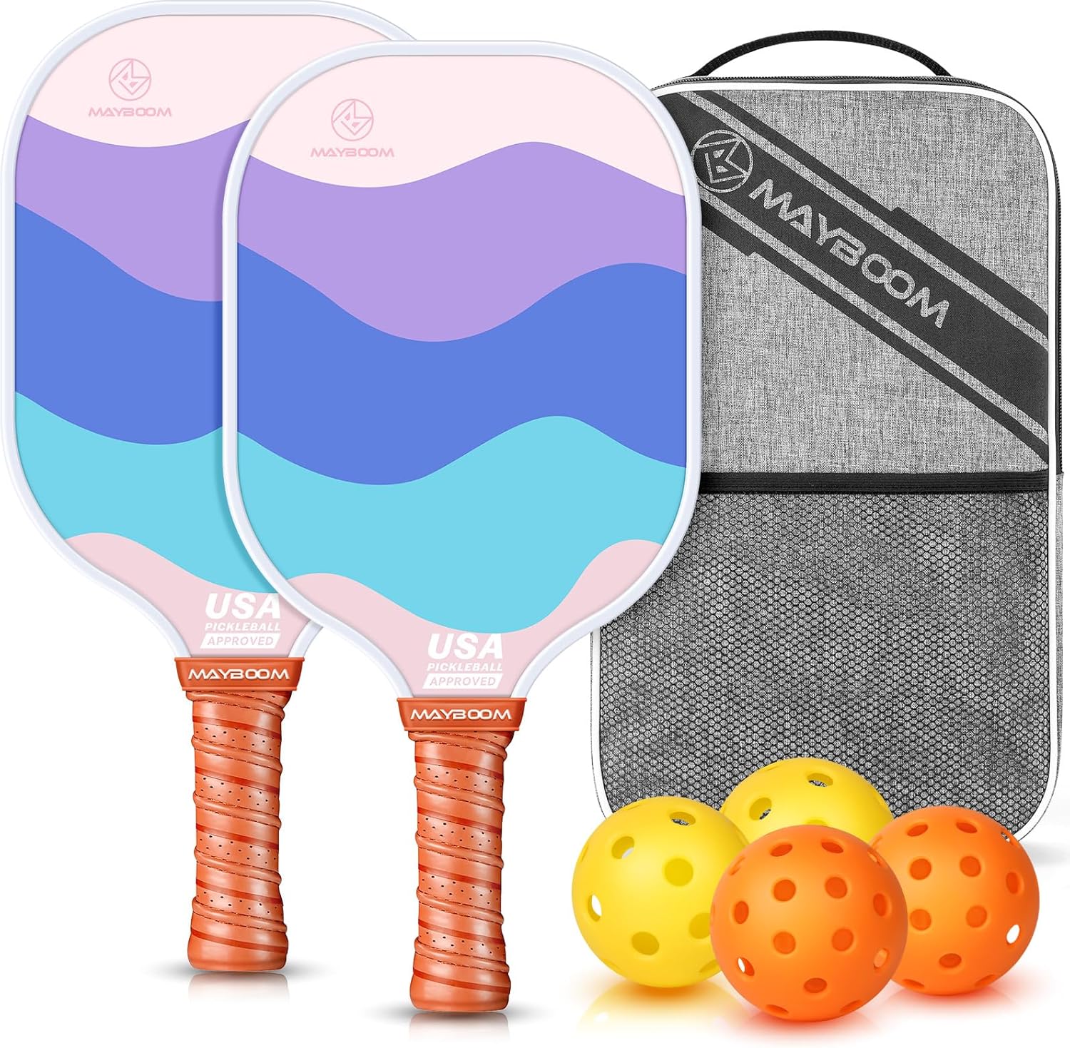 Pickleball Paddles Set of 2 or 4, USAPA Approved Pickleball Paddles Set with 4 Pickle Balls and Carry Bag, Fiberglass Rackets 2 Pack Gifts for Beginners&Pros