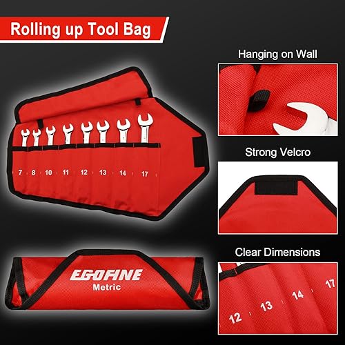 Miniatura 36 de Egofine Llave combinada de trinquete de 7/16 pulgadas SAE, llave de engranajes de grado industrial con diseño de 12 puntos, trinquete de 72 dientes