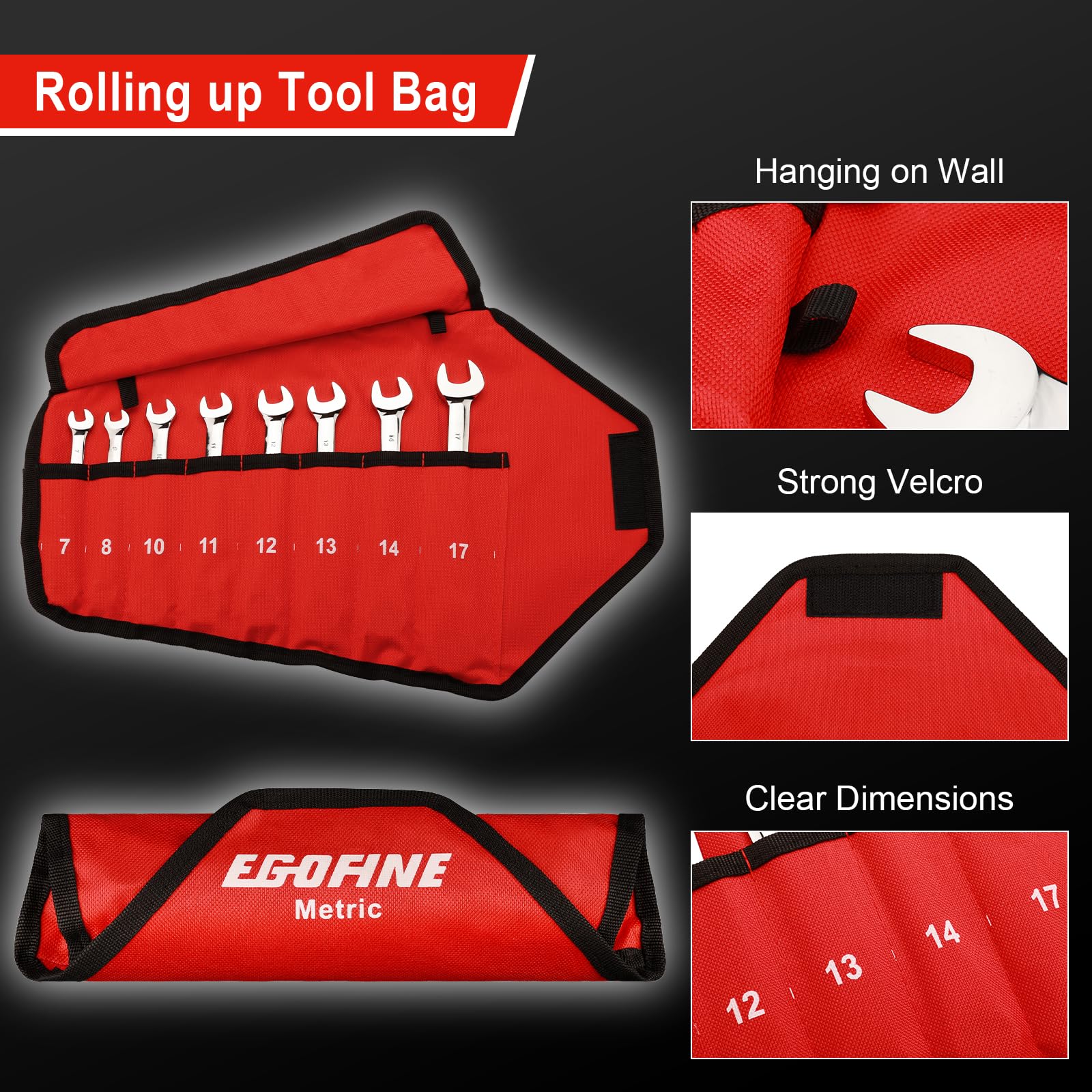 EGOFINE 8-Piece Ratcheting Wrench Set, Cr-V Steel Mertic Wrench Set from 7mm to 17mm Wrench, 72 Teeth Ratchet Wrench - Image 3