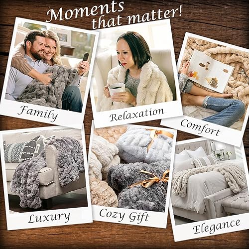 Miniatura 5 de Chanasya - Manta fruncida de pelo sintético de calidad prémium lujosa manta de visón suave y reversible, 108 x 86 pulgadas (tamaño King), color nube