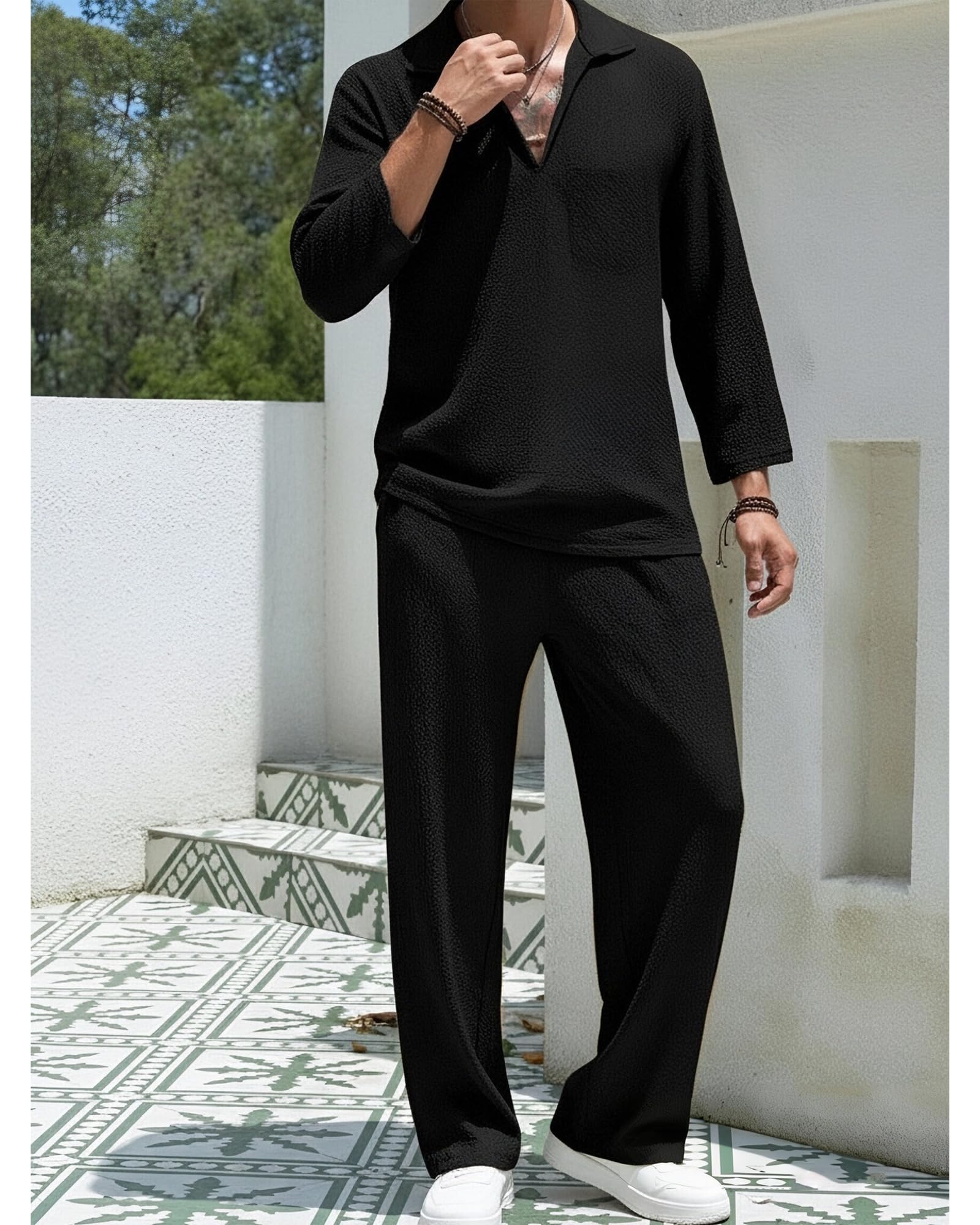 2 Teiler Herren Sommer Casual Trainingsanzug Sommeranzug Herren Leicht Hawaii Outfit für Jeden Tag und Urlaub