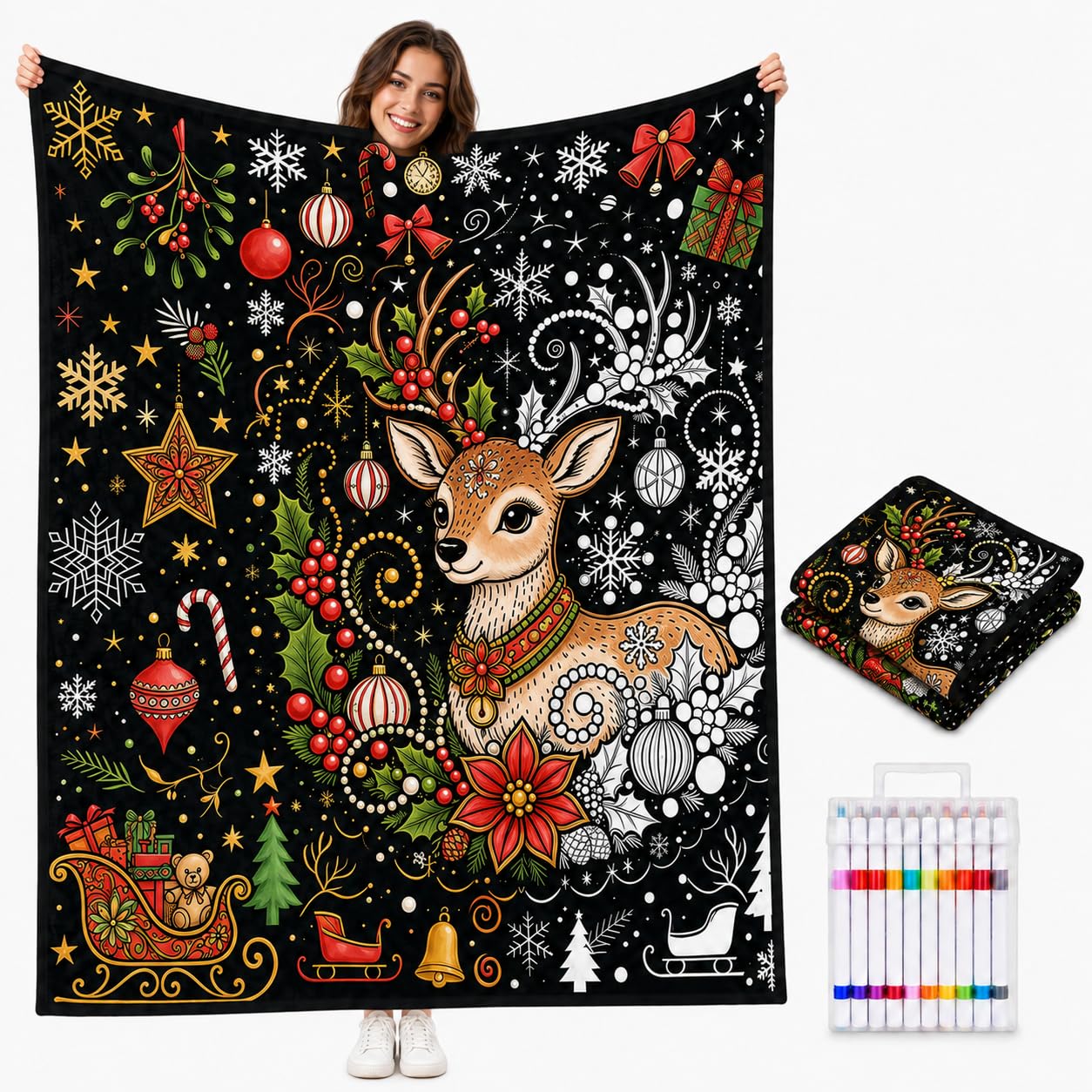 Colouring Blanket for Adults, DIY Colour in Blanket with 24 Markers