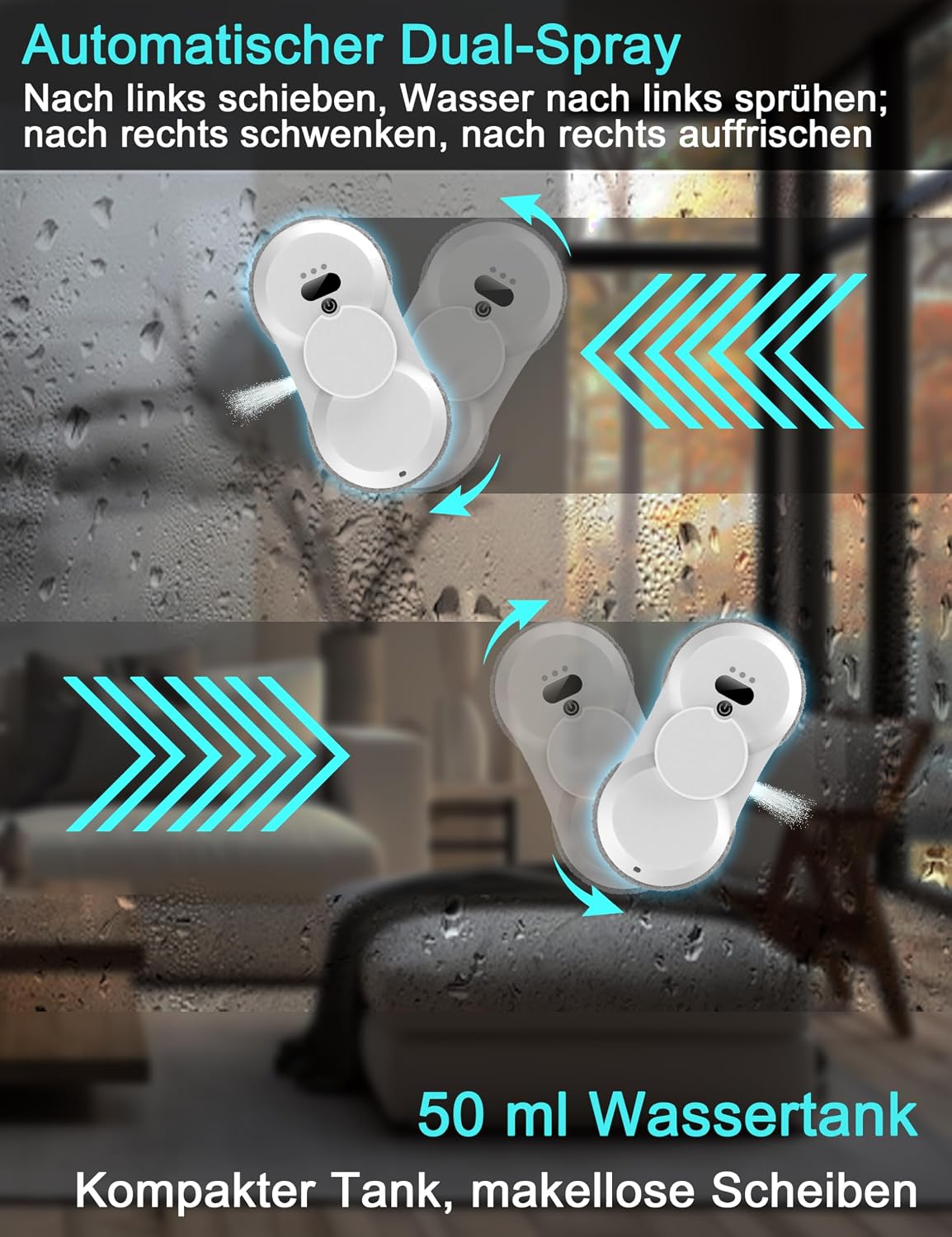Sophinique HCR-18 demonstrating automatic dual-spray function on a window.