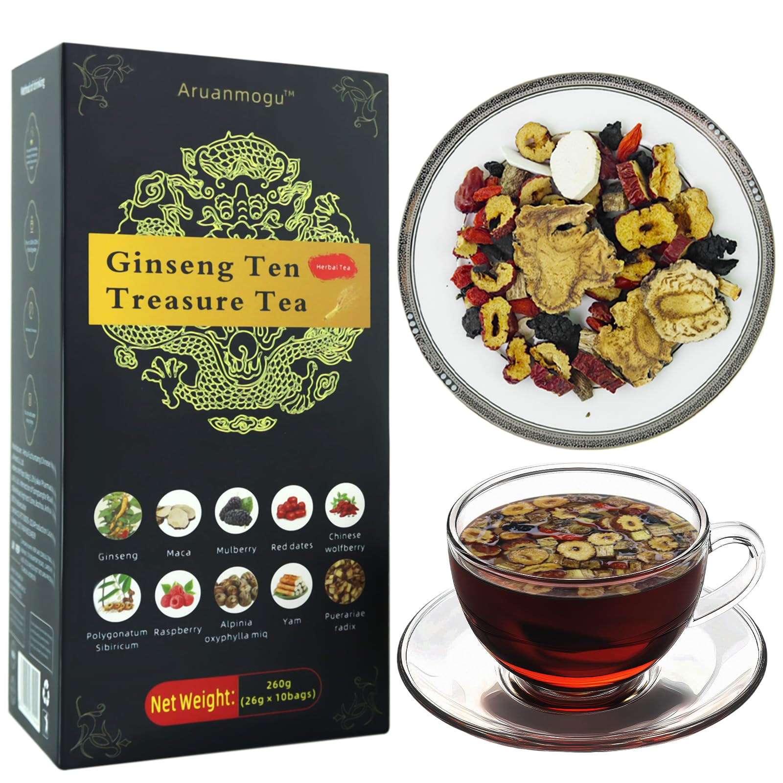 Ginseng & Mulberry Herbal Tea,Ginseng Six Treasure Tea,Ginsengs Five Treasures Teas Kidney Teas,7 Precious Ingredients Formula,Kidney Care TeaBags For Women And Men (2 Pack(50pcs - View #9