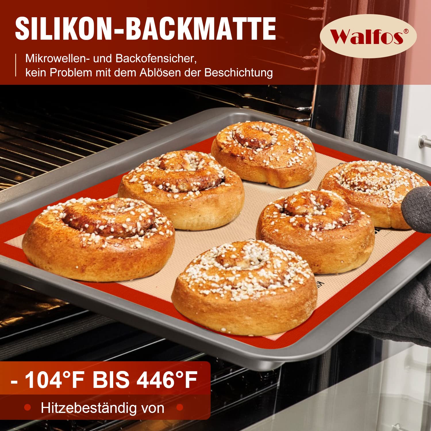 Walfos 44 x 33 cm, bakmat van siliconen (set van 2), antiaanbaklaag