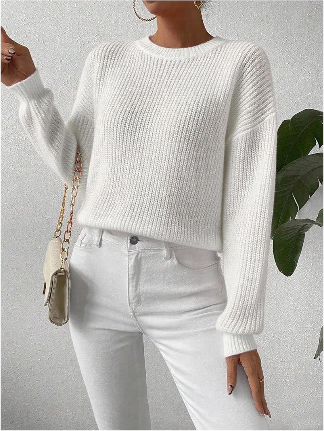 Women's Crochet Sweater Crewneck Long Sleeve Pullover Sweaters Knit Jumper - Image 4