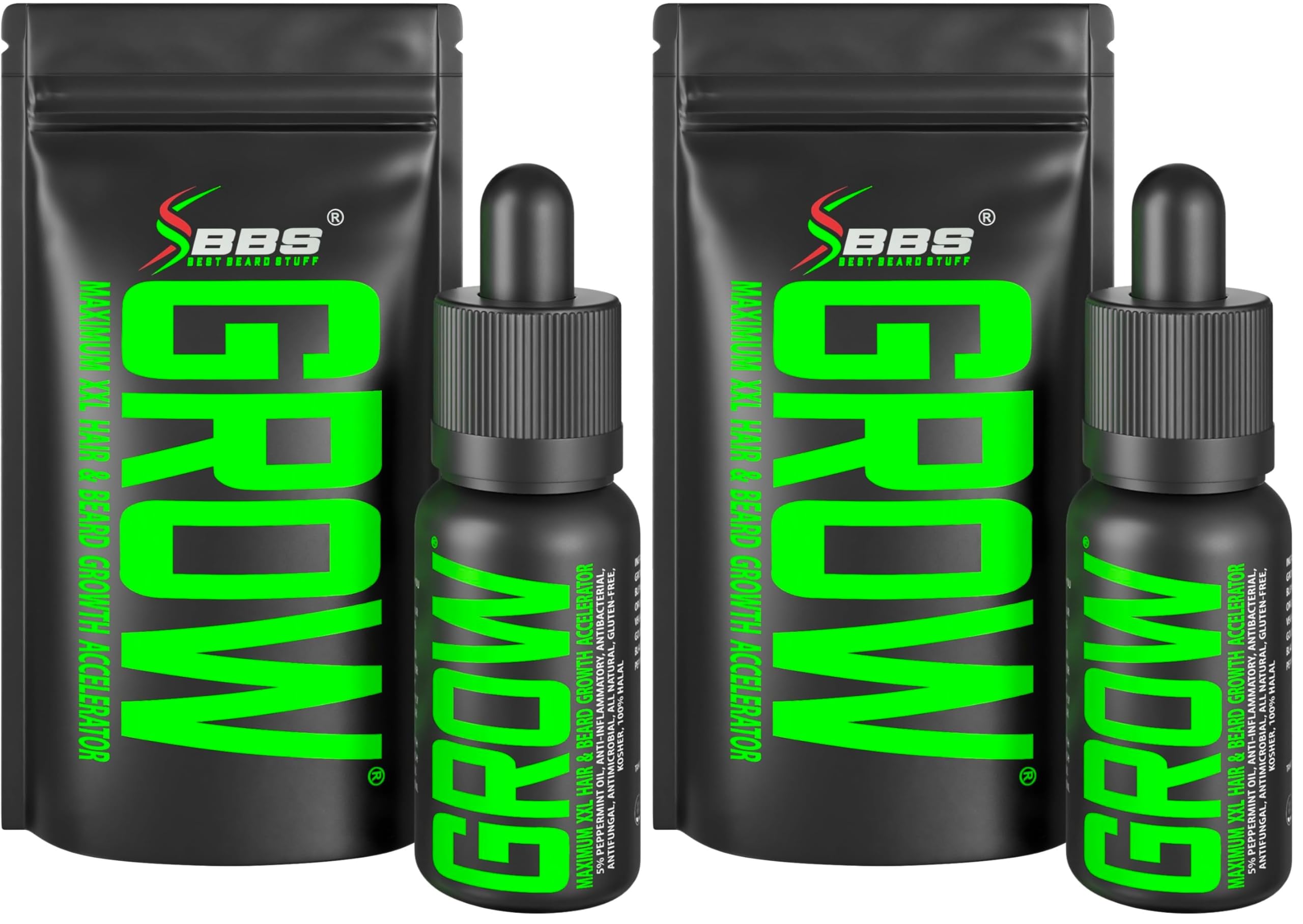 Beard Growth Serum - GROW Maximum XXL Beard Growth Oil for Men -Thickens & Fills Patches - Facial Hair & Scalp Treatment - Beard & Hair Thickening Conditioner & Enhancer (Pack of 2)