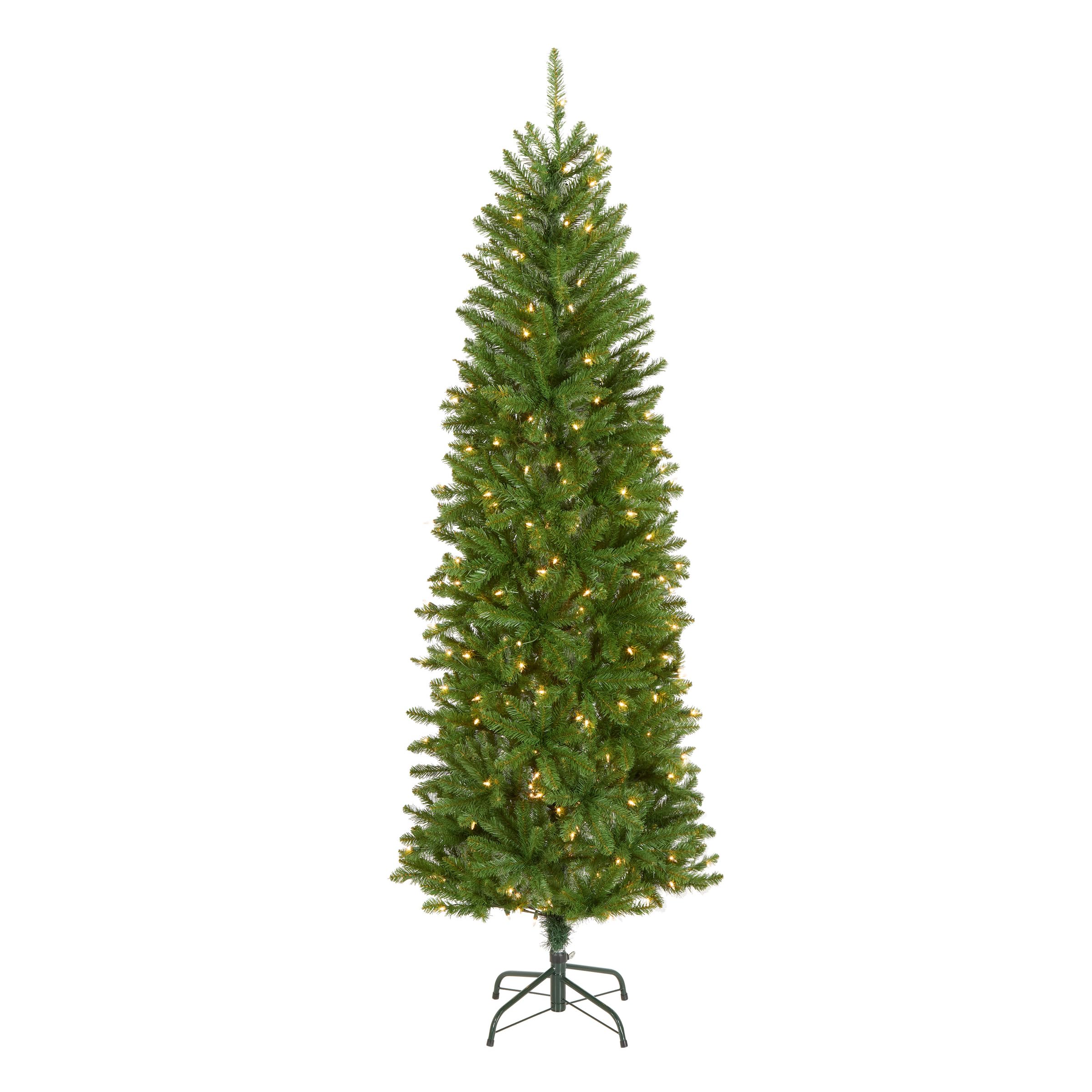 National Tree Company 6.5 ft Pre-Lit Kingswood Fir Slim Artificial Christmas Tree, 250 Clear Lights, 719 Tips, Includes Stand, Green