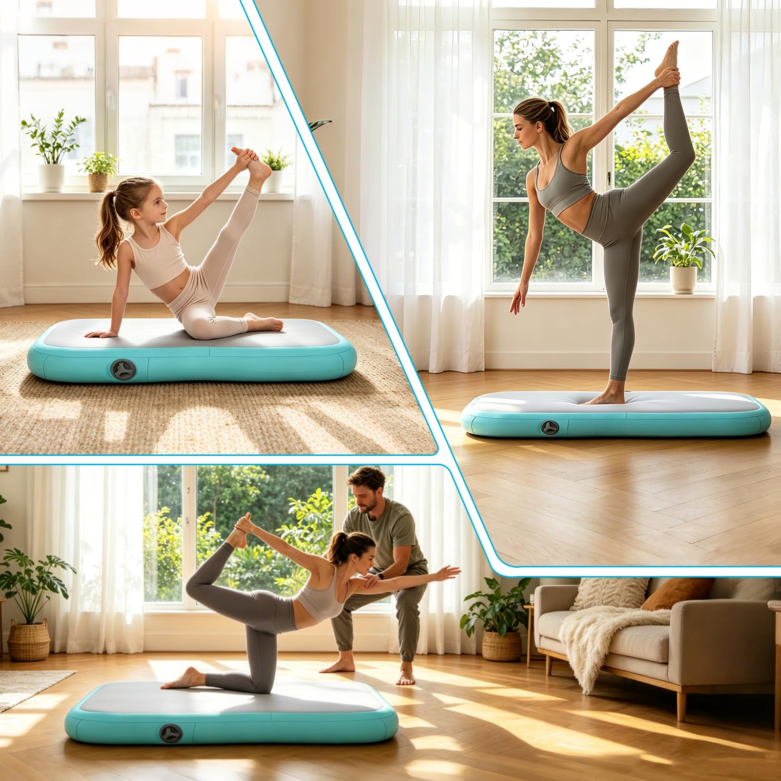 Turnmatte Aufblasbar 100 × 60 cm – Air Track Mit Pumpe Für Gymnastik | Geruchsfreies PVC Airblock, Doppelt Versiegelte Nähte, Air Matte Für Yoga, Tumbling & Outdoor - Schnell Aufblasbar