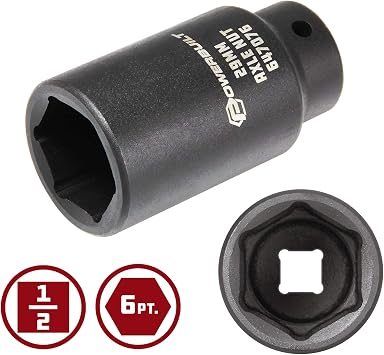 Powerbuilt 1/2-inch Drive 29mm Axle Nut Socket, Point Extra Deep, Remove Front Wheel Drive Axle Shaft Nuts, Pin Hole - 647076
