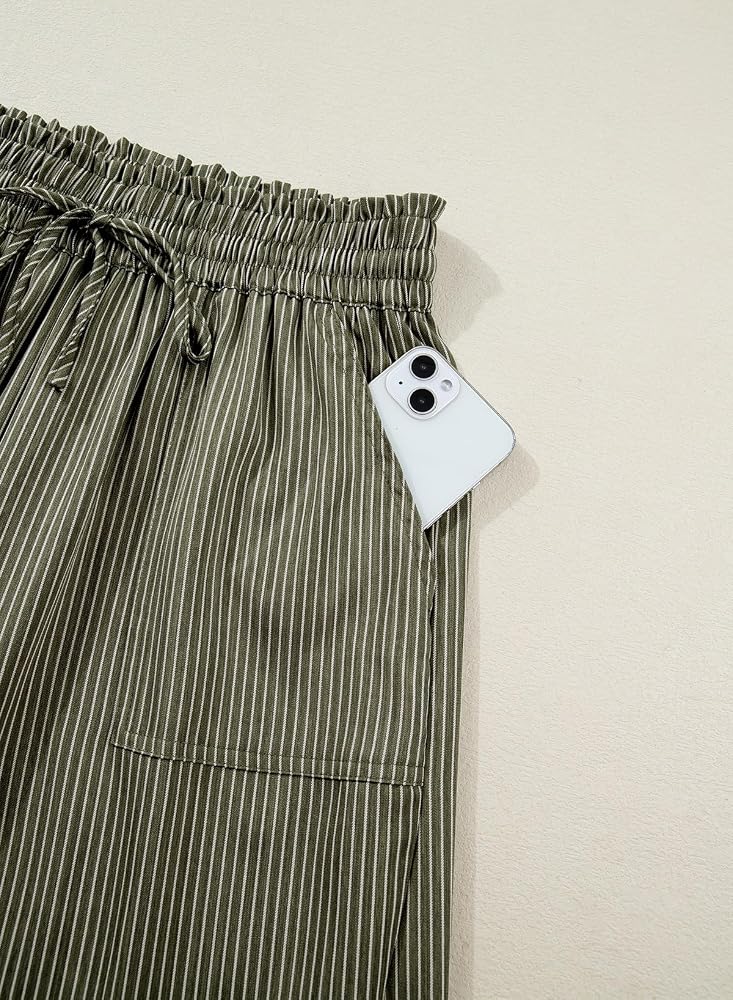 Dokotoo Women's Striped Barrel Casual Pants High Waisted 2026 Elastic Drawstring Trousers