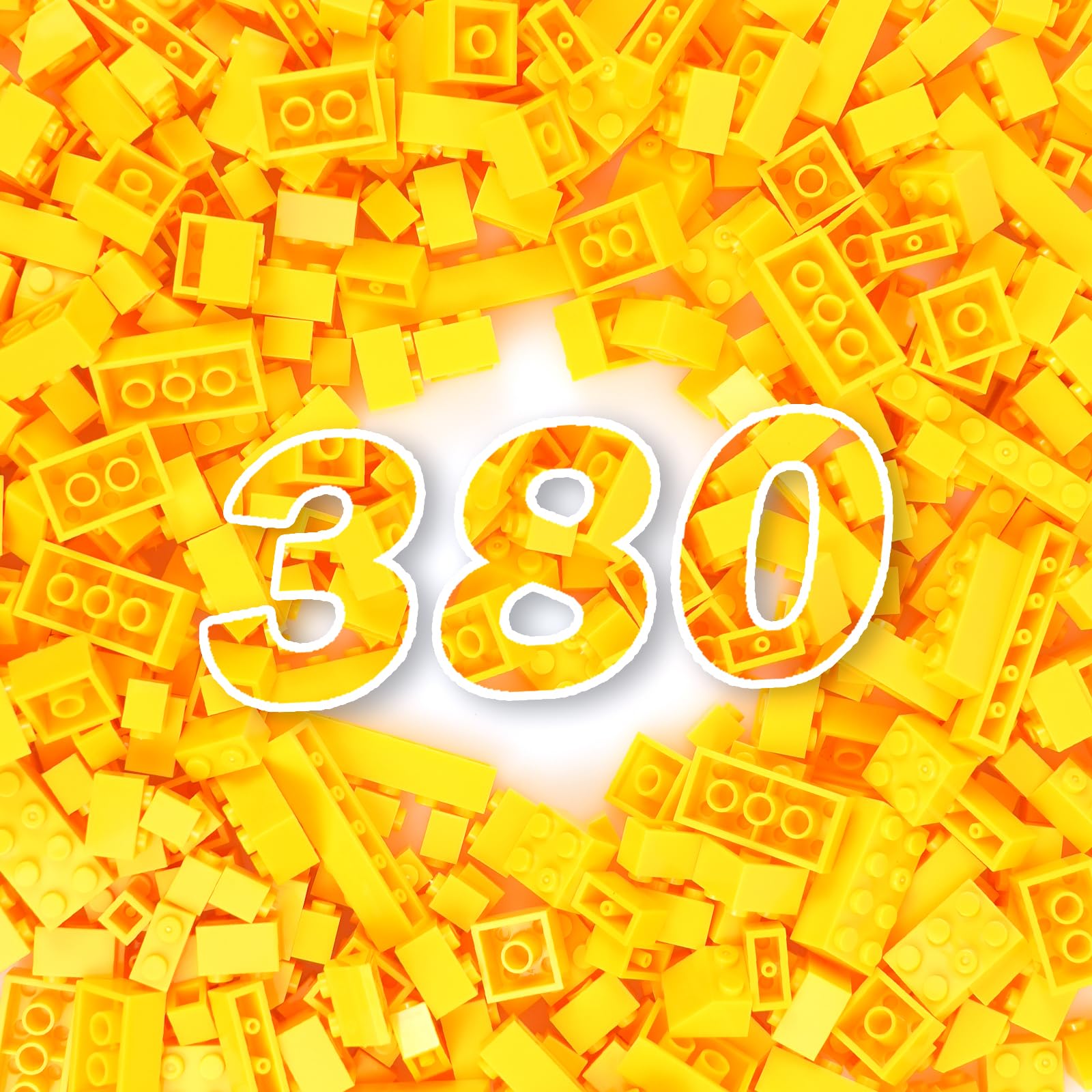 MALEKO Classic Bulk Building Blocks Accessories, 380 Pieces Mix Shape Bricks for Building-Compatible with All Major Brands(Yellow)