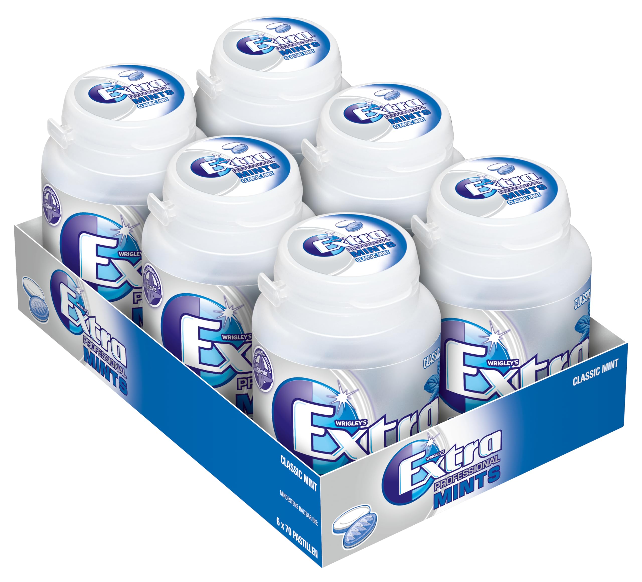 Extra Professional Mint Zuckerfreie Lutschpastillen, Multipack mit 6 x 70 Lutschbonbons, Süßigkeiten mit Minzgeschmack, Xylitol Mints, Lutschbonbons für frischen Atem