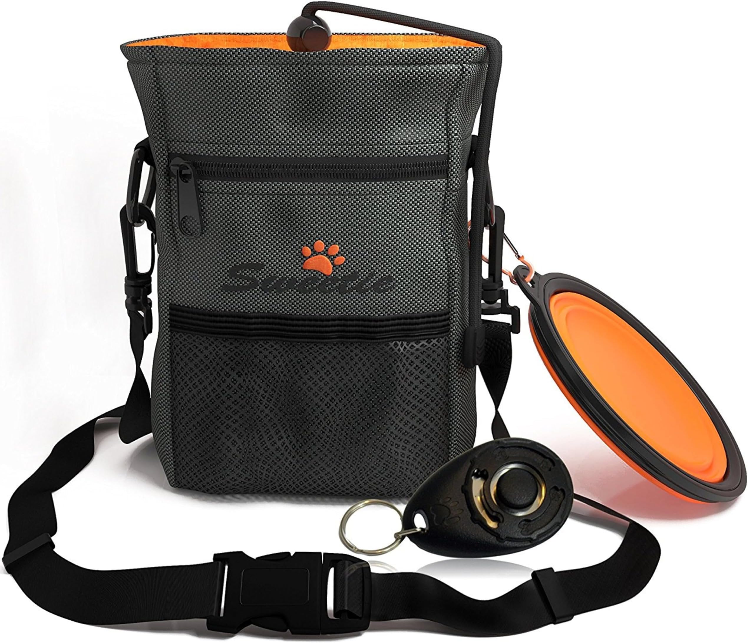 Sweetie Premium Dog Treat Pouch Bag for Walking & Training, with Poop Bag Holder, Collapsible Bowl & Free Clicker - Perfect Puppy Kit