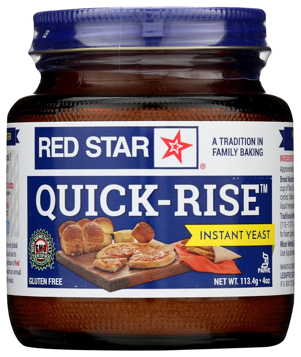 Red Star Quick-Rise Instant Yeast, Kosher, Gluten Free & Non-GMO, 4 Ounce (Pack of 12)