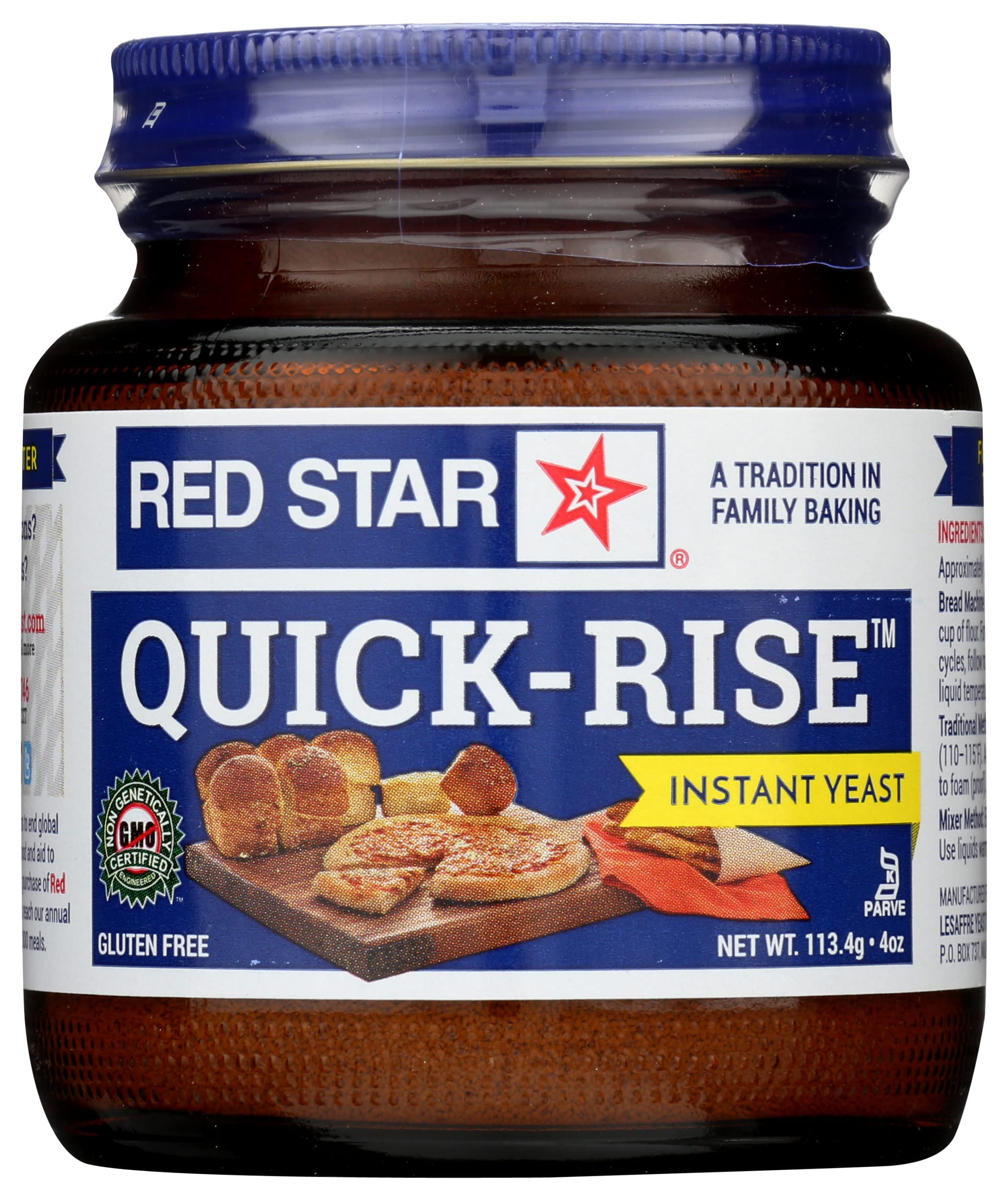 Red Star Quick-Rise Instant Yeast, Kosher, Gluten Free & Non-GMO, 4 Ounce (Pack of 12)