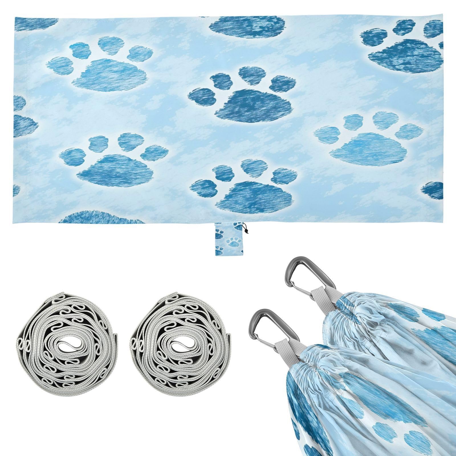 ATTX Dog Paw Prints Camping Hammock - Lightweight & Portable Hammocks, Heavy Duty 330lbs Capacity for Indoor, Hiking, Backpacking, Travel, Backyard, Beach#358