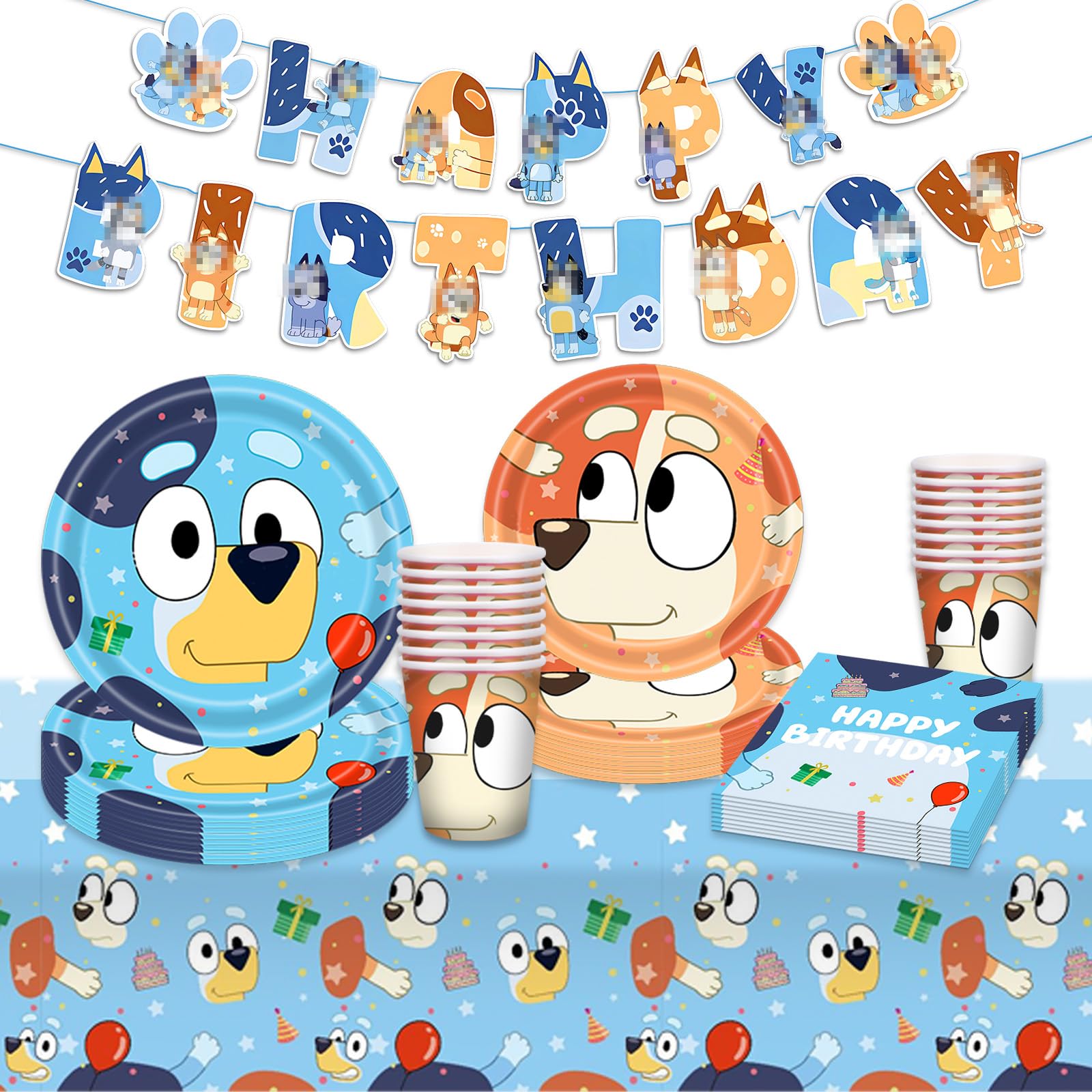 Dog Birthday PartY Decorations Boys Girls- Blue Kids Tableware Set Happy Birthday Banner Plates Cups Napkins Tablecloth for Kids Theme ParTy Supplies Baby Shower ParTy Decorations