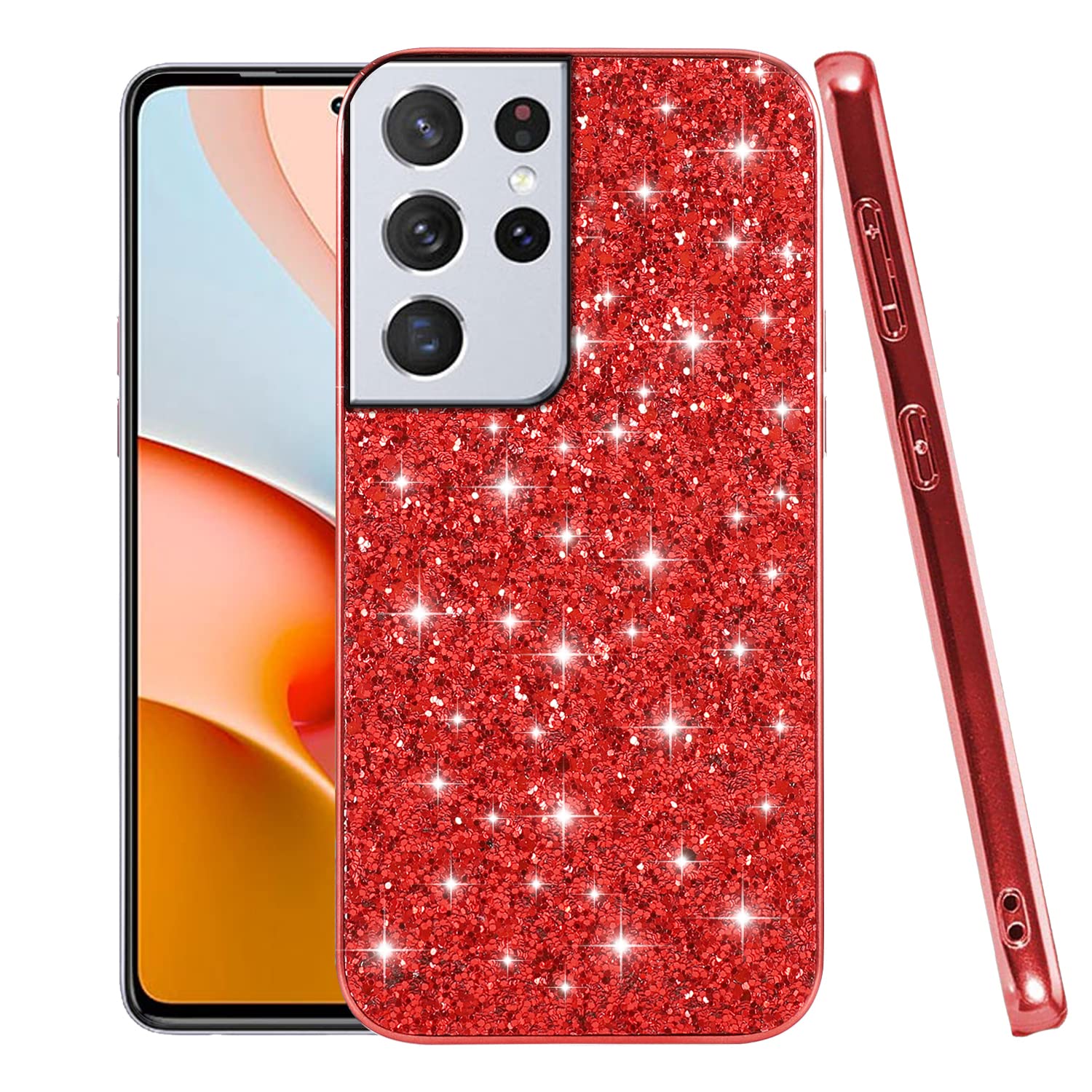 Compatible with Samsung S21 Ultra Case Glitter Shockproof, for Samsung Galaxy S21 Ultra Phone Case Bling Sparkly Soft TPU and PC Silicone Shiny Girl