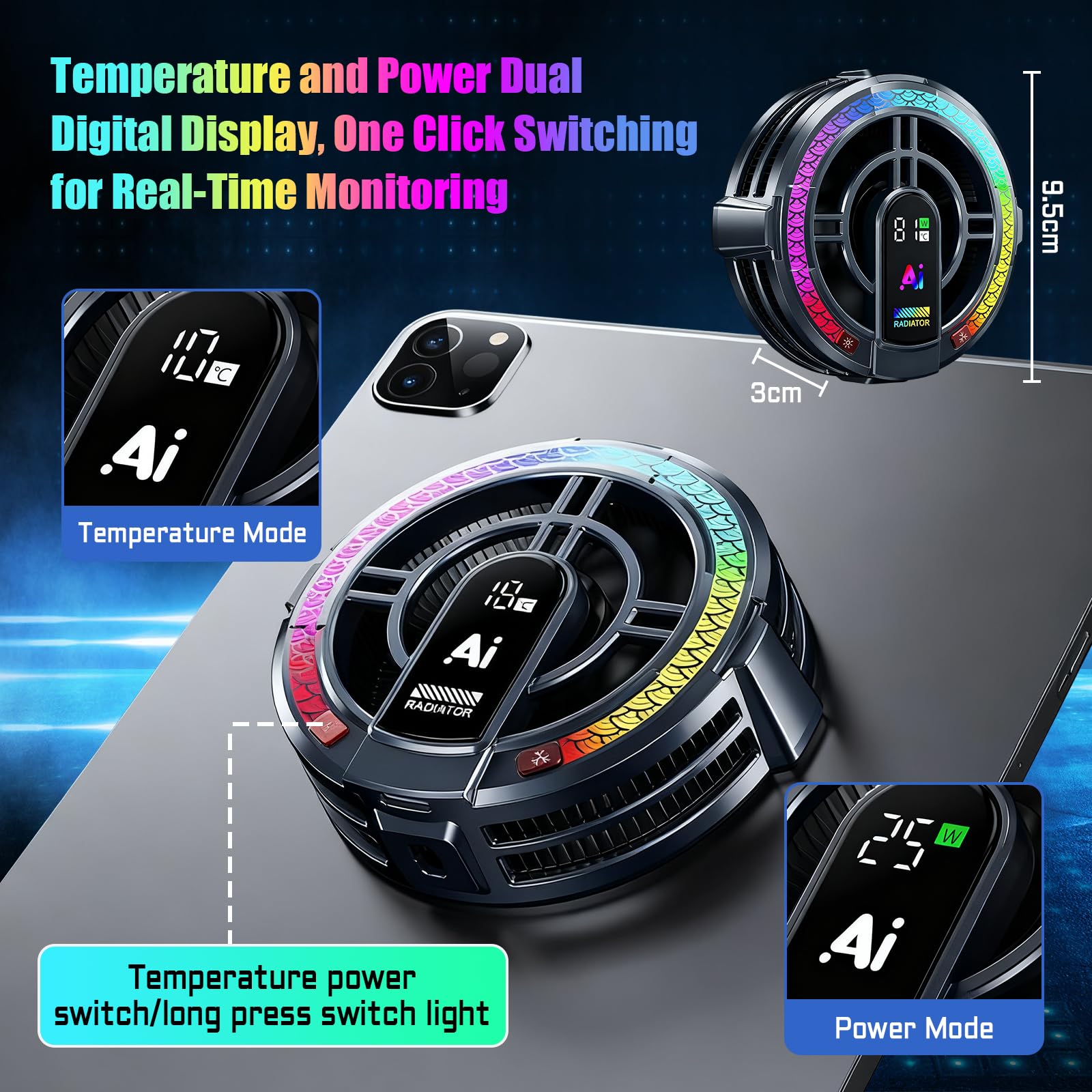 Refroidisseur de tablette,4 modes de refroidissement,Refroidisseur mobile magnétique,Refroidisseur d'ordinateur portable,Processus de refroidissement rapide,Chauffage universel pour téléphone portable