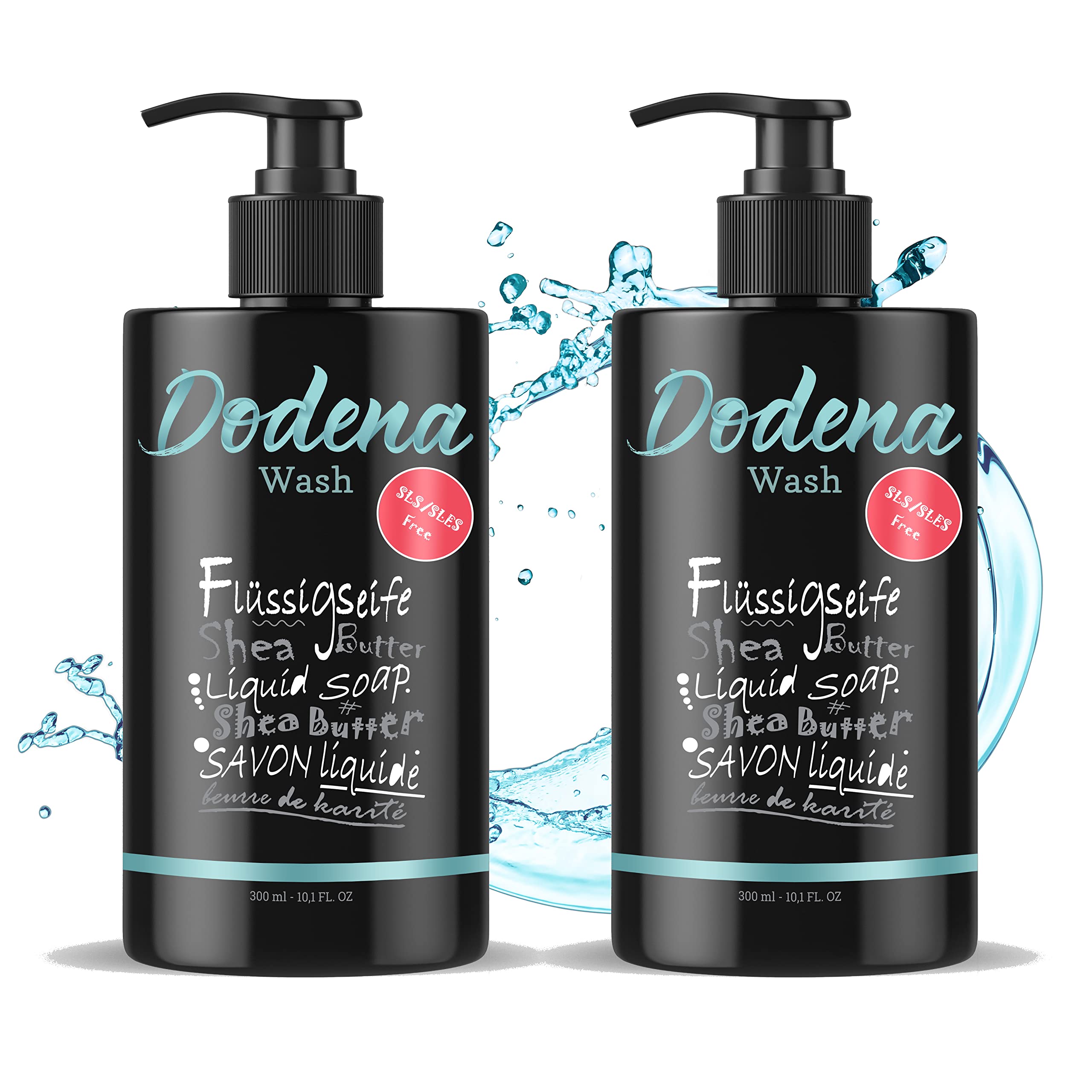 Dodena Liquid Soap with Shea Butter and Ocean for Men - Sulphate-Free, pH Neutral, Organic & Vegan, Moisturising without Paraben & Silicone, Refillable (2 x 300 ml)