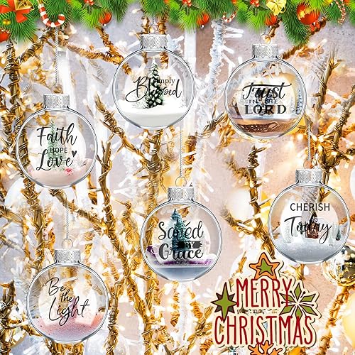 Miniatura 3 de 24 bolas de adorno de Navidad transparentes de agradecimiento de 2.64 pulgadas, bolas de adorno colgantes rellenables de plástico transparente para