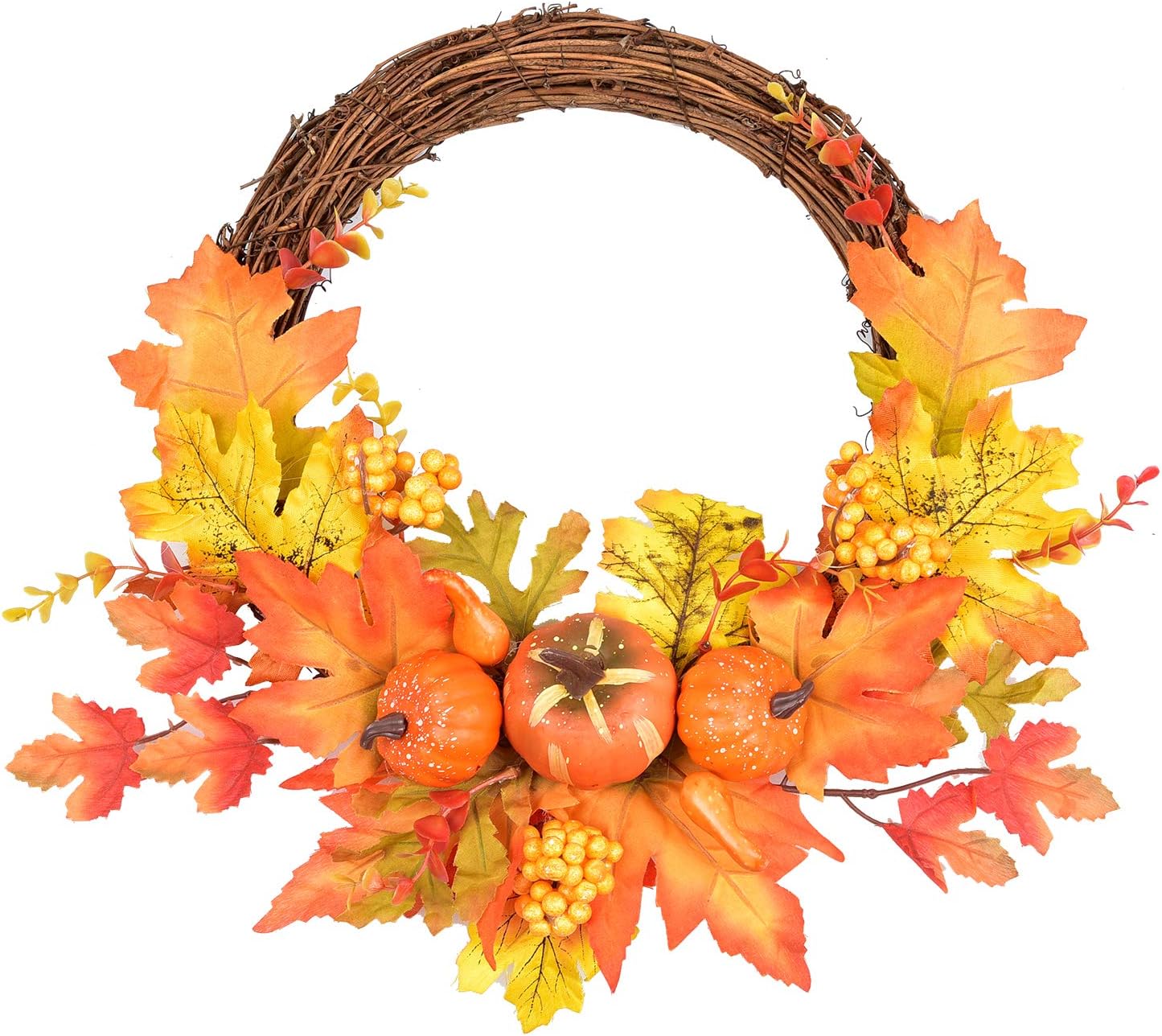 LSKYTOP Artificial Pumpkin Fall Leave Berry Wreath - 10