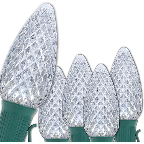 Wintergreen Lighting 100 C9 OptiCore LED Commercial Outdoor Christmas Lights – Heavy Duty Christmas String Lights; Green Wire (100 ft, Cool White)