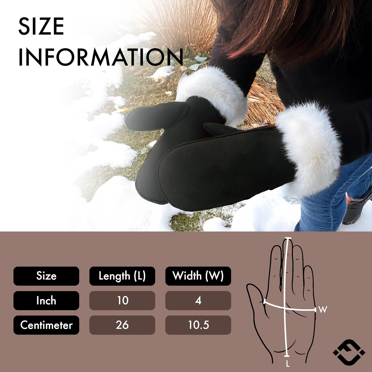 Funky Junque Women's Warm Mittens for Extreme Cold - Windproof Suede Gloves with Faux Fur Cuffs