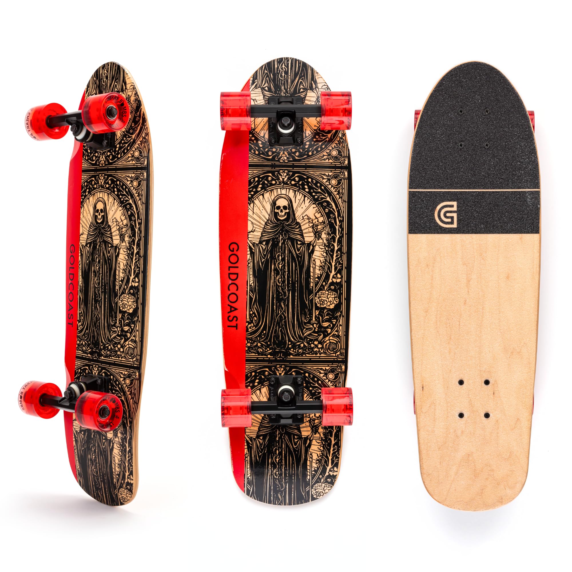 GoldCoast Reaper Cruiser Skateboard Complete 28 Canadian Maple Cruiser Deck Soft 60mm Wheels Precision Bearings Smooth Quiet Ride