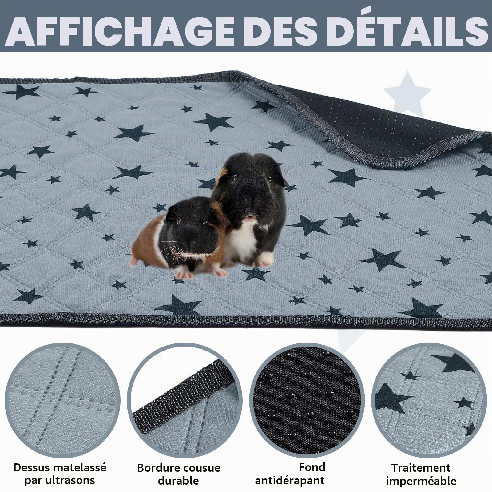 Namalu 8 Tapis Pipi Lavables Doublures de Cage Cochon d'Inde Tapis de Dressage Réutilisables Antidérapants Absorbants Literies en Polaire Cochon d'Inde en Vrac avec Motifs d'Étoile (45 x 60 cm)