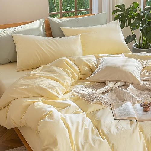 Miniatura 193 de MooMee - Juego de funda de edredón, 100% algodón lavado, textura parecida al lino, transpirable, duradero, suave y cómodo (gris pardo, King)