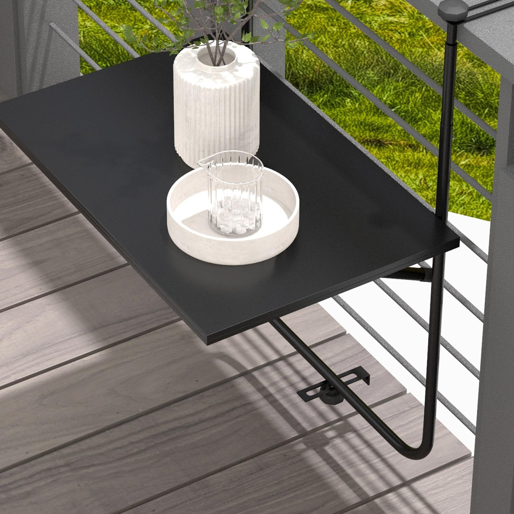 Outsunny Table de Balcon Suspendue Plateau rectangulaire et Hauteur réglable Cadre en métal, dim. 62L x 60P x 85,5H cm Noir