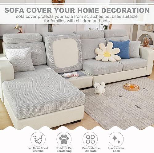 Miniatura 4 de MIFXIN Fundas de cojín para sofá 2023, funda elástica universal para sofá en forma de L, funda de cojín seccional para sofá (tejido gris claro,