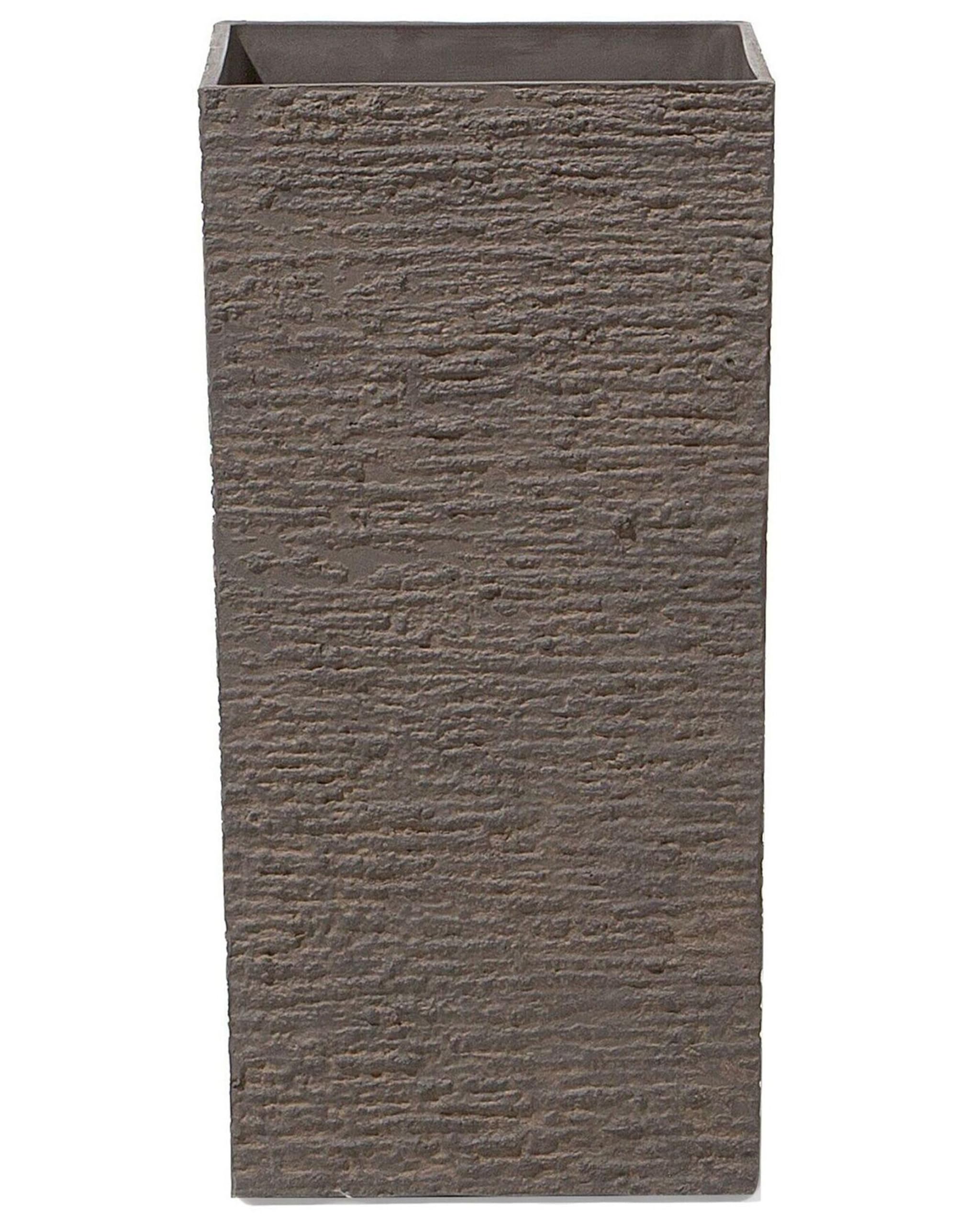 Maceta de piedra marrón alta 30 x 30 x 60 cm para interior y exterior Tenno