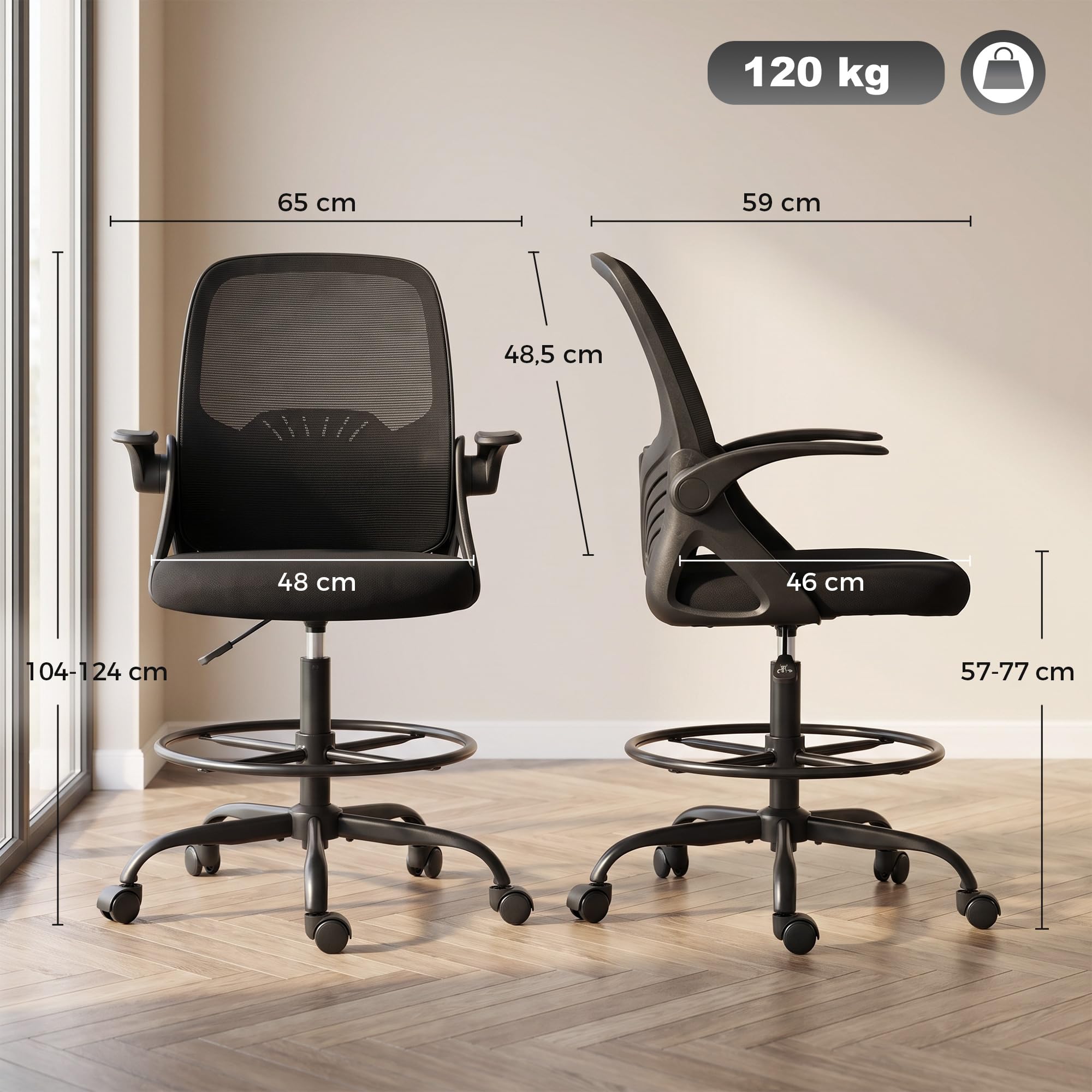 HOMCOM Chaise Bureau Ergonomique avec Soutien Lombaire Réglable Noir