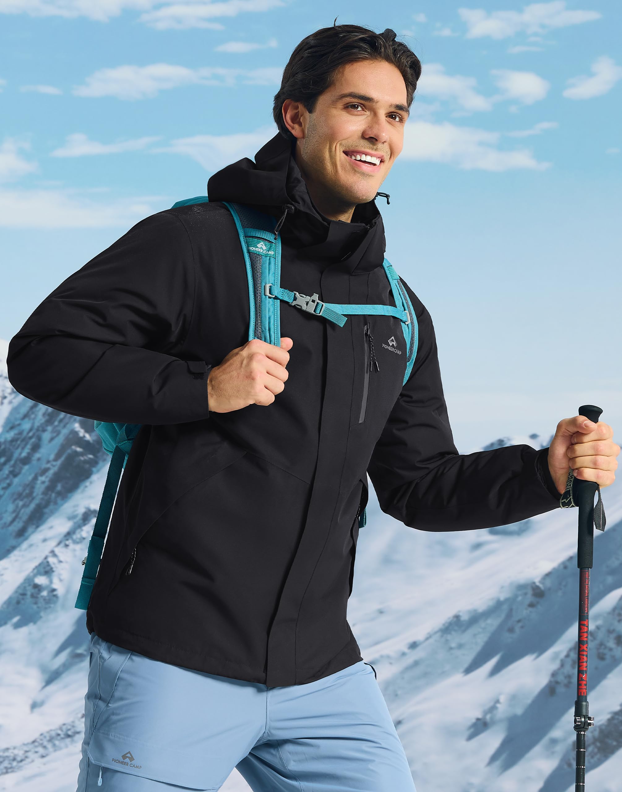 Pioneer Camp 3 in 1 jacke herren–winterjacke skijacke herren fleecejacke,Wasserdichtes, kratzfestes und abriebfestes Material, mit Kapuze, Stehkragen und fleecegefütterter Innenjacke